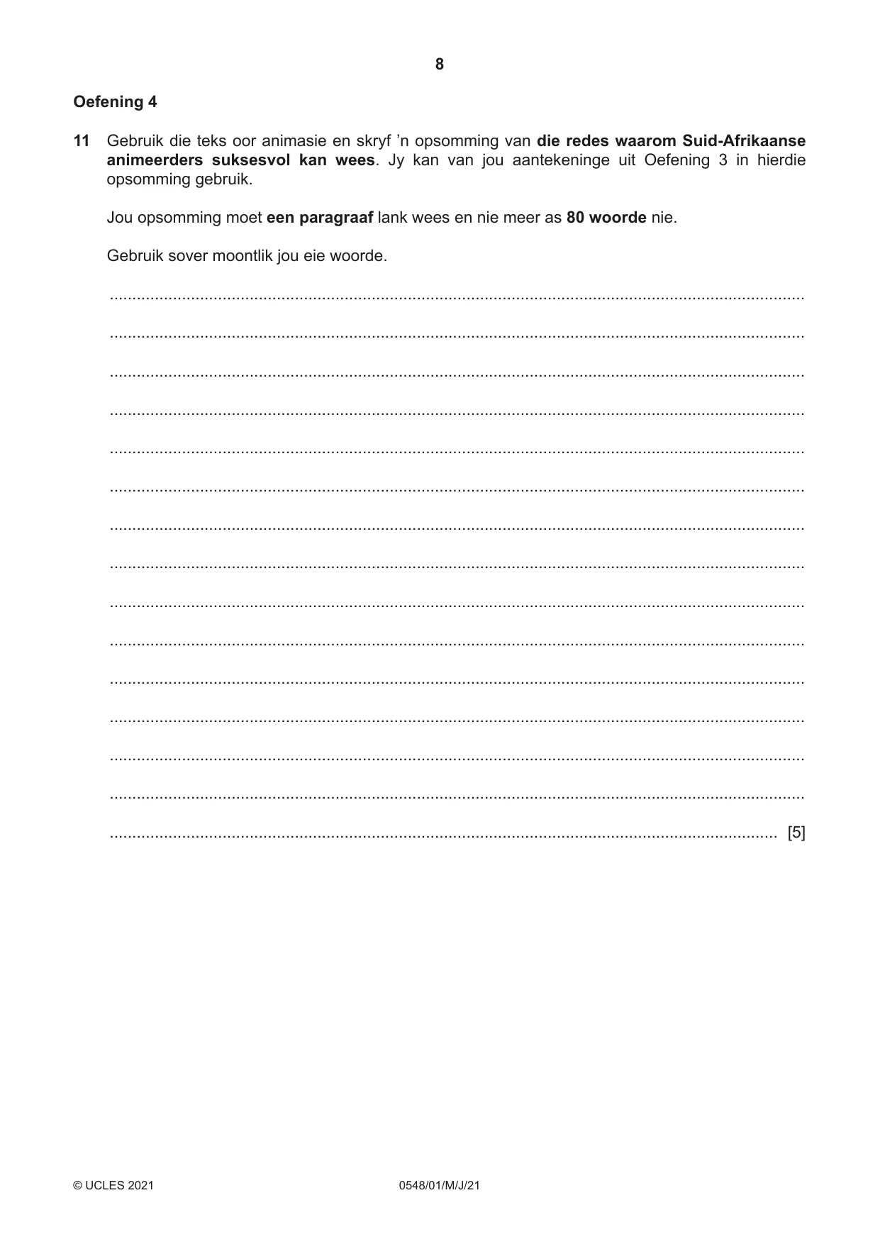 Cambridge IGCSE Afrikaans - Second Language 0548 2021 May/June Paper 1 · Variant 0 question paper, page 8 of 20
