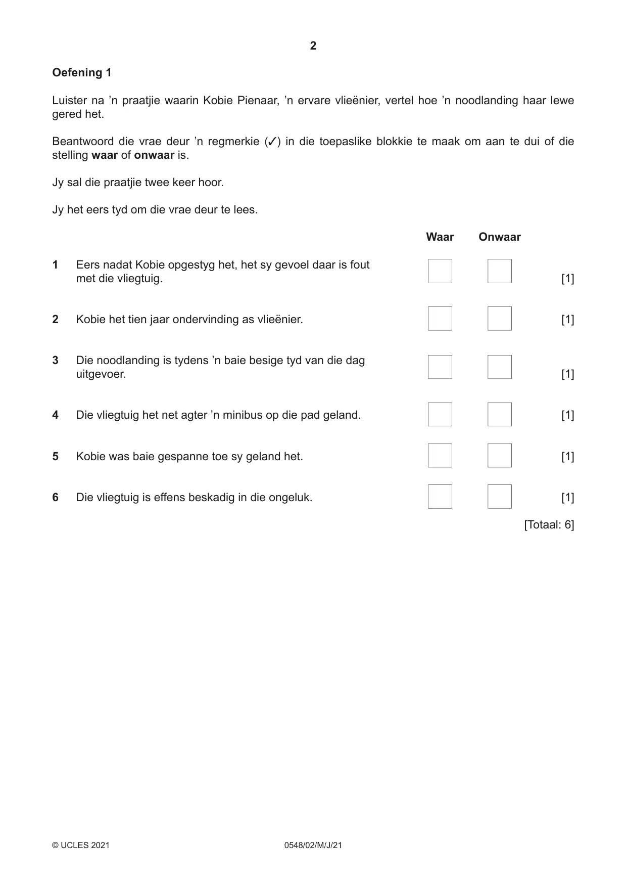 Cambridge IGCSE Afrikaans - Second Language 0548 2021 May/June Paper 2 · Variant 0 question paper, page 2 of 8