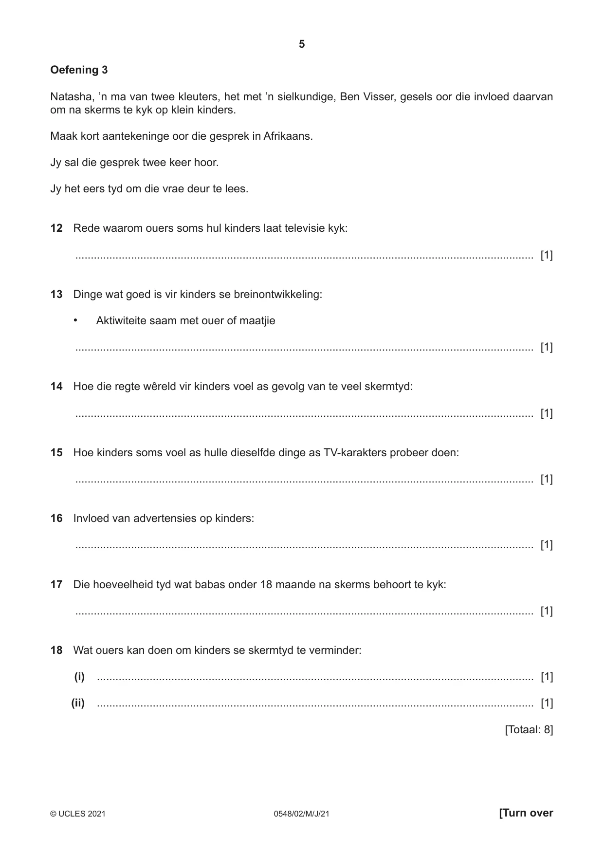 Cambridge IGCSE Afrikaans - Second Language 0548 2021 May/June Paper 2 · Variant 0 question paper, page 5 of 8