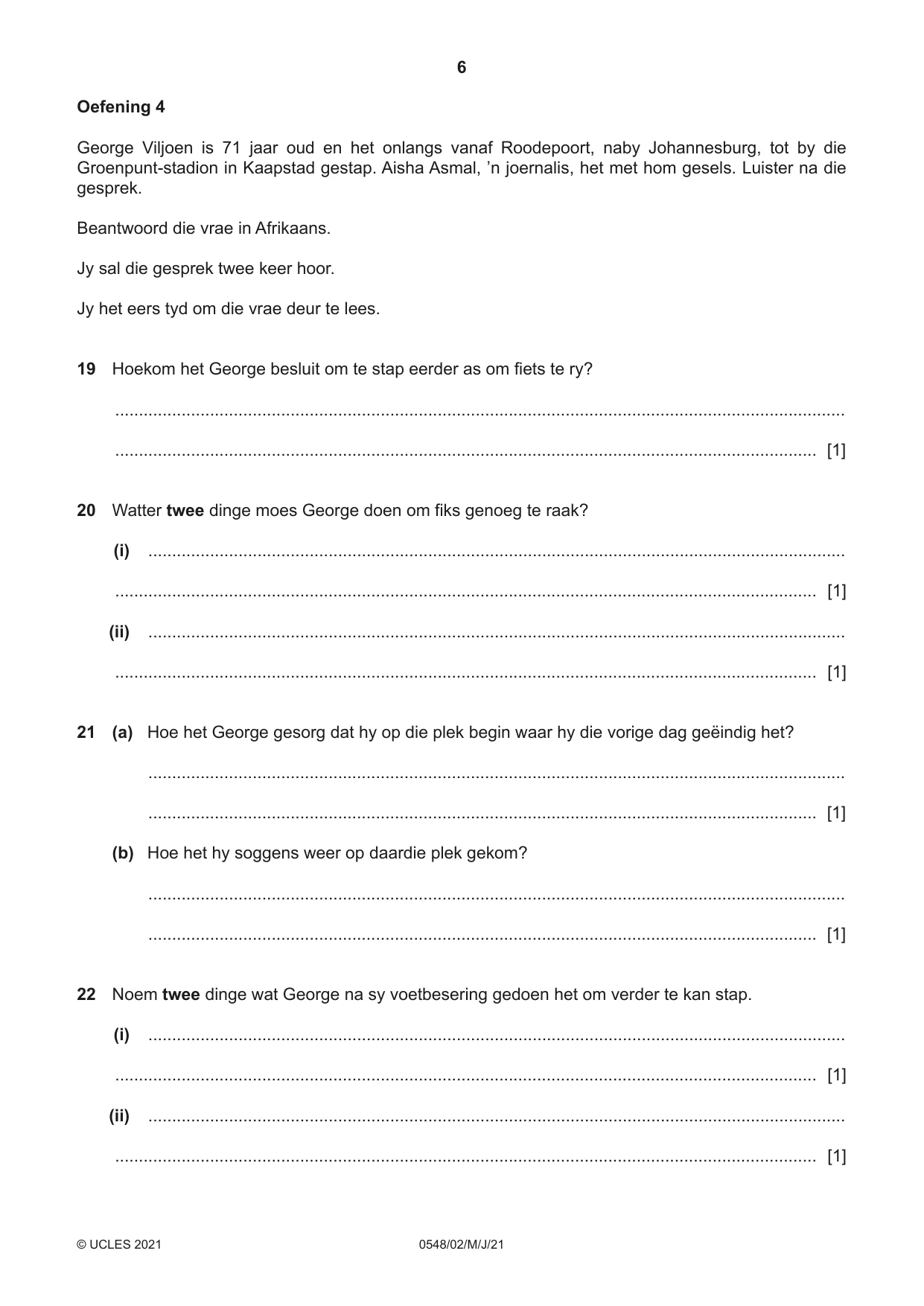 Cambridge IGCSE Afrikaans - Second Language 0548 2021 May/June Paper 2 · Variant 0 question paper, page 6 of 8