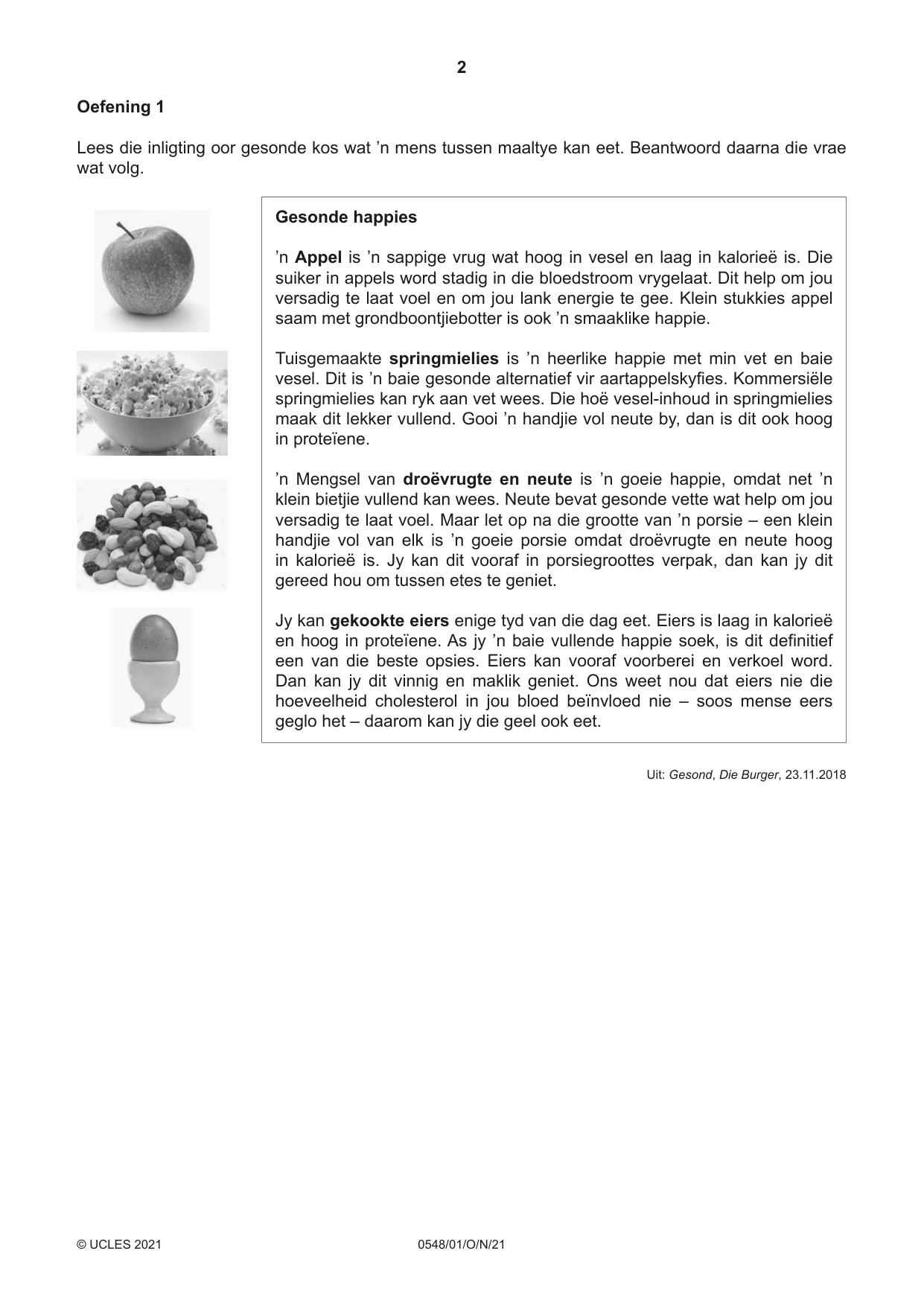 Cambridge IGCSE Afrikaans - Second Language 0548 2021 Oct/Nov Paper 1 · Variant 0 question paper, page 2 of 20