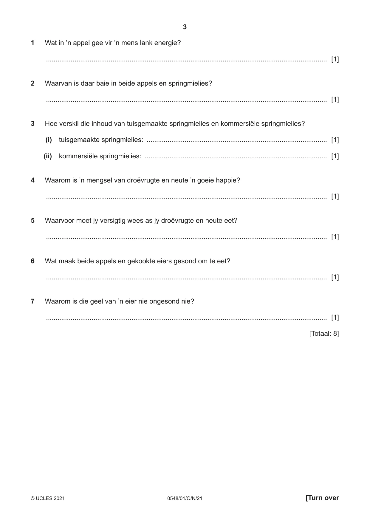 Cambridge IGCSE Afrikaans - Second Language 0548 2021 Oct/Nov Paper 1 · Variant 0 question paper, page 3 of 20