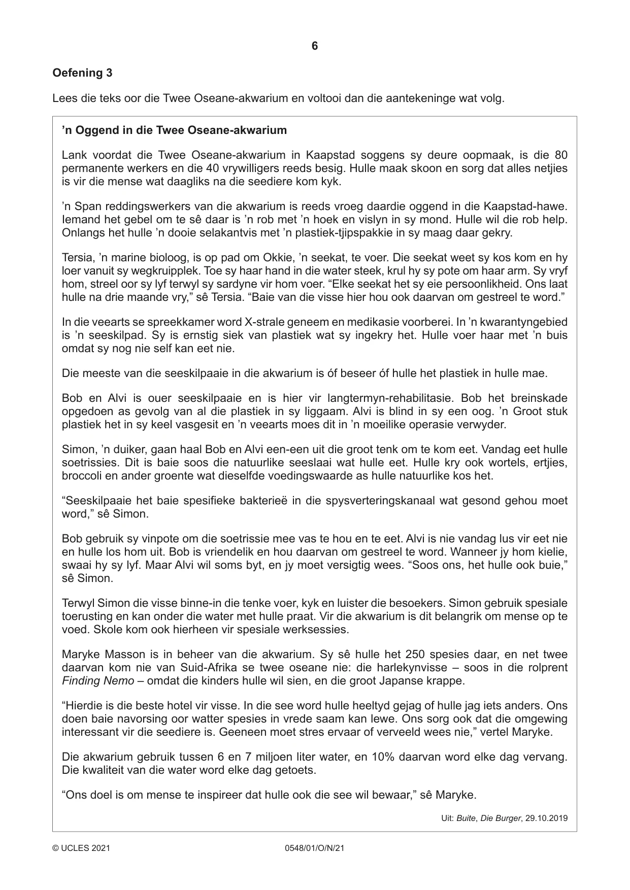 Cambridge IGCSE Afrikaans - Second Language 0548 2021 Oct/Nov Paper 1 · Variant 0 question paper, page 6 of 20