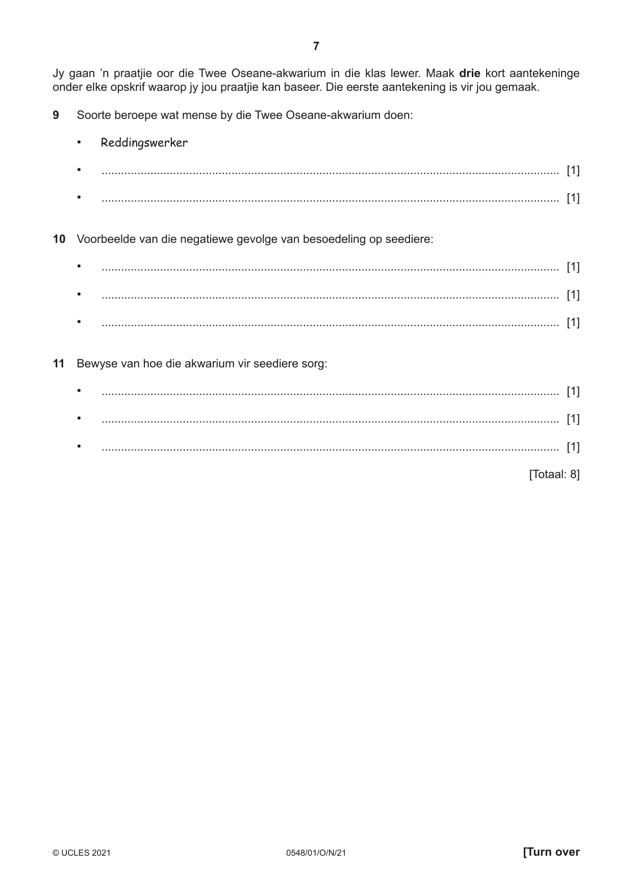 Cambridge IGCSE Afrikaans - Second Language 0548 2021 Oct/Nov Paper 1 · Variant 0 question paper, page 7 of 20