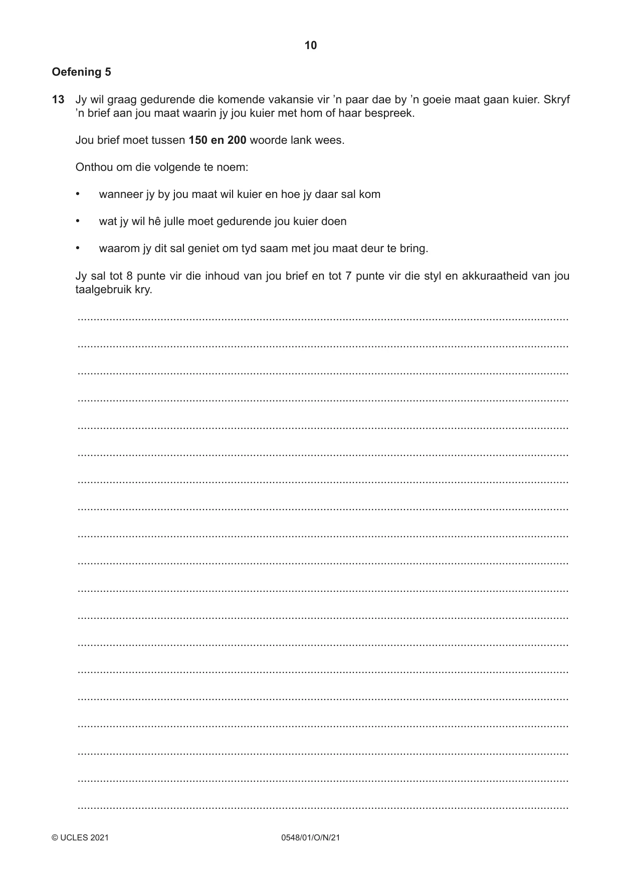 Cambridge IGCSE Afrikaans - Second Language 0548 2021 Oct/Nov Paper 1 · Variant 0 question paper, page 10 of 20