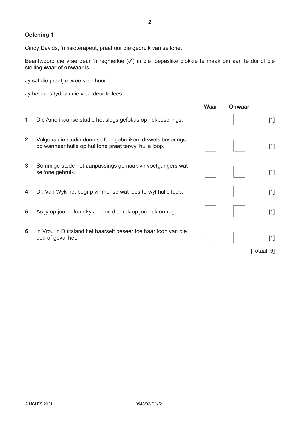 Cambridge IGCSE Afrikaans - Second Language 0548 2021 Oct/Nov Paper 2 · Variant 0 question paper, page 2 of 8