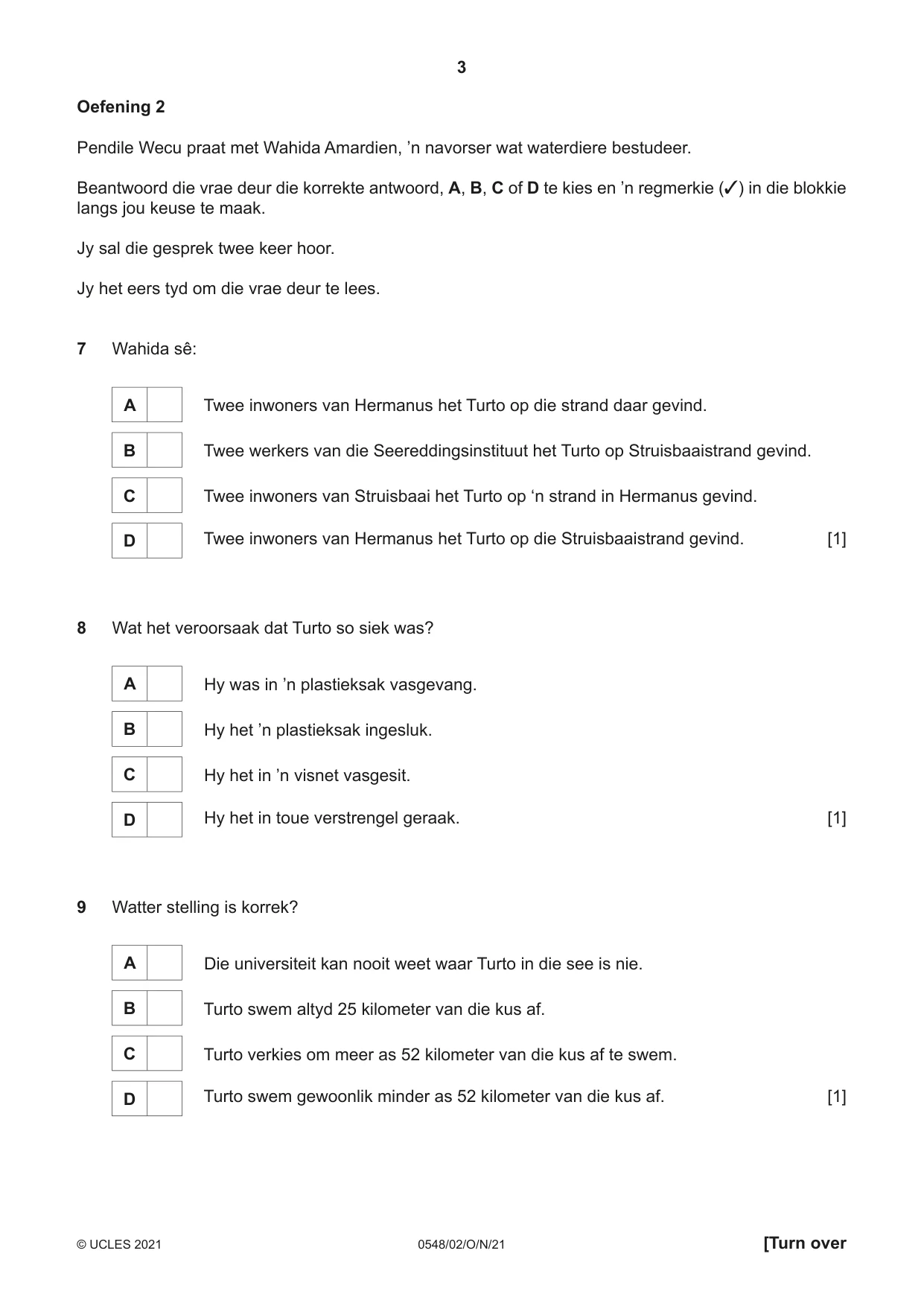 Cambridge IGCSE Afrikaans - Second Language 0548 2021 Oct/Nov Paper 2 · Variant 0 question paper, page 3 of 8