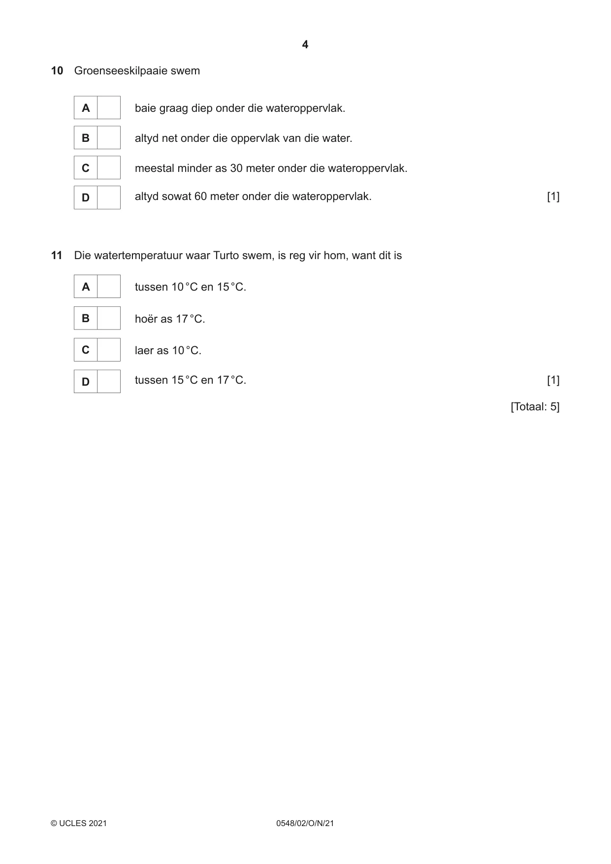 Cambridge IGCSE Afrikaans - Second Language 0548 2021 Oct/Nov Paper 2 · Variant 0 question paper, page 4 of 8