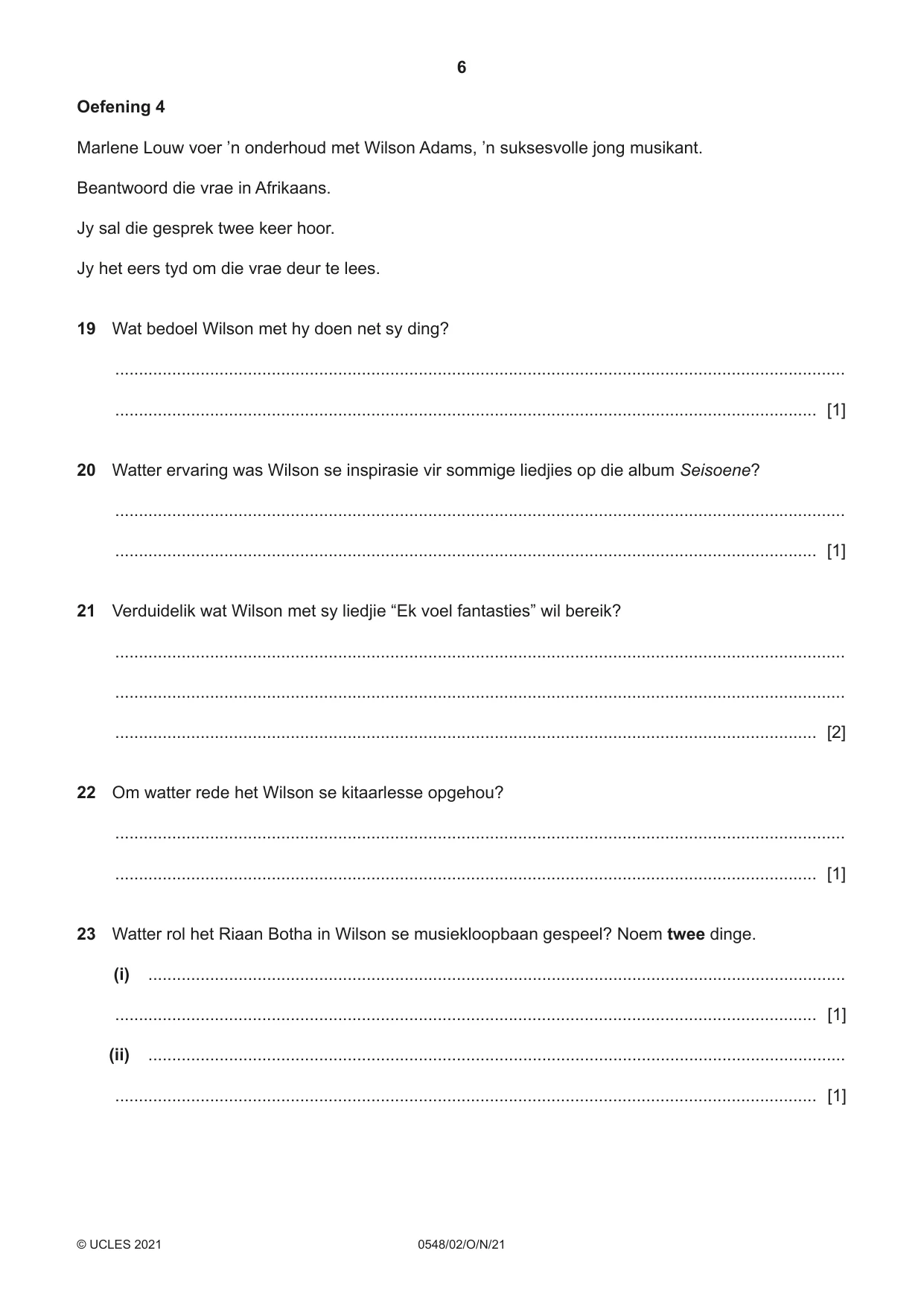 Cambridge IGCSE Afrikaans - Second Language 0548 2021 Oct/Nov Paper 2 · Variant 0 question paper, page 6 of 8