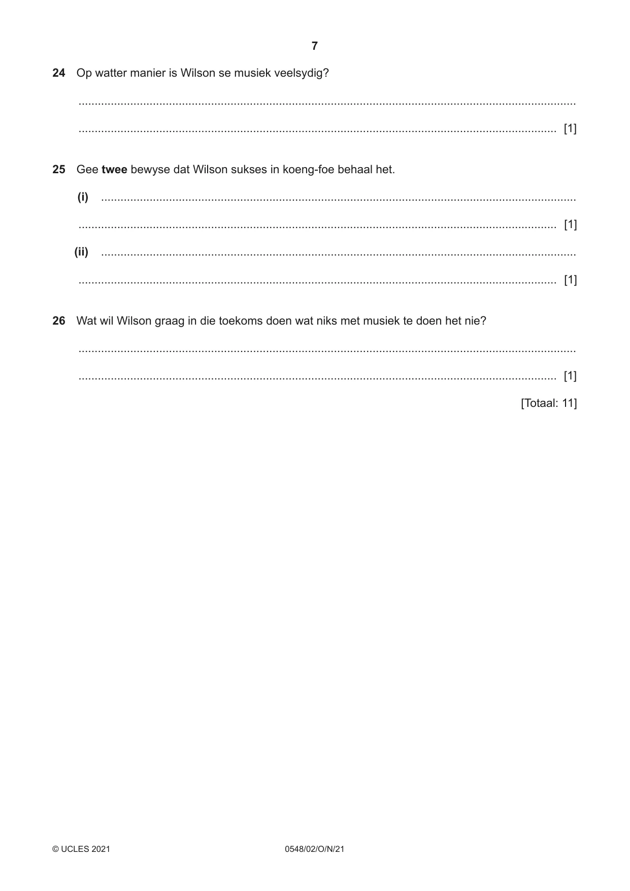 Cambridge IGCSE Afrikaans - Second Language 0548 2021 Oct/Nov Paper 2 · Variant 0 question paper, page 7 of 8