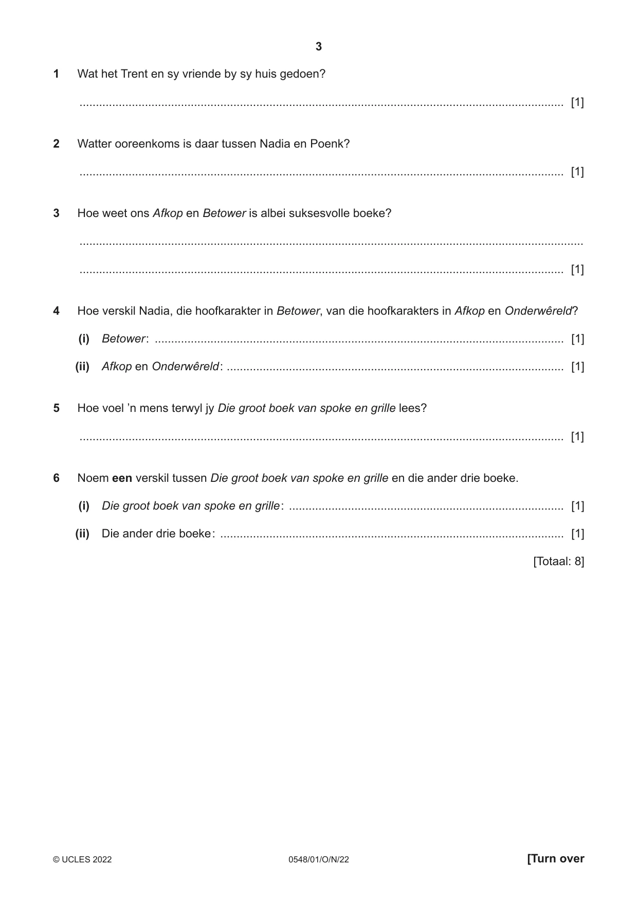 Cambridge IGCSE Afrikaans - Second Language 0548 2022 Oct/Nov Paper 1 · Variant 0 question paper, page 3 of 20