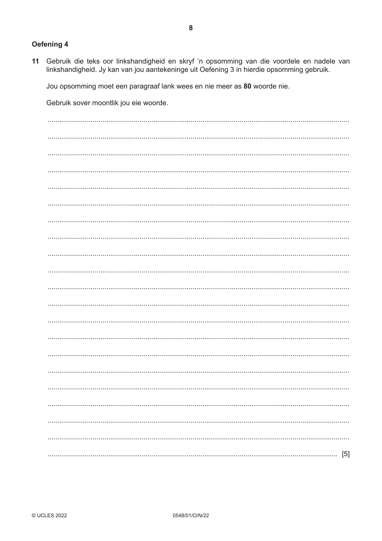 Cambridge IGCSE Afrikaans - Second Language 0548 2022 Oct/Nov Paper 1 · Variant 0 question paper, page 8 of 20