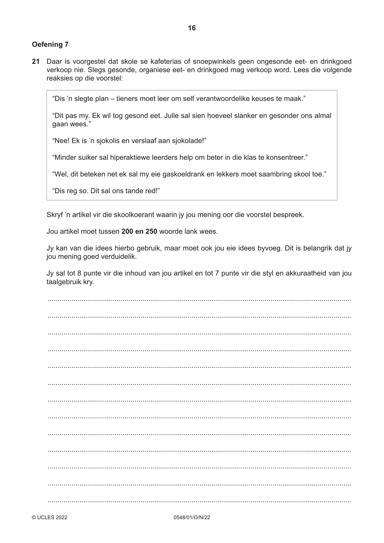 Cambridge IGCSE Afrikaans - Second Language 0548 2022 Oct/Nov Paper 1 · Variant 0 question paper, page 16 of 20