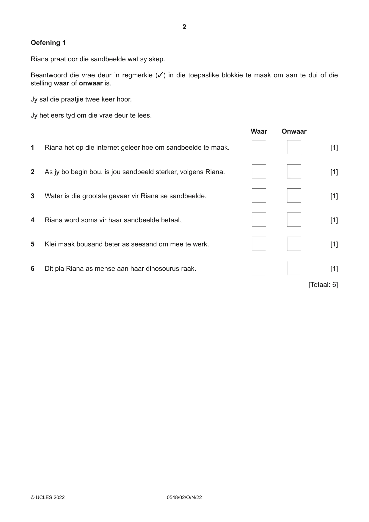 Cambridge IGCSE Afrikaans - Second Language 0548 2022 Oct/Nov Paper 2 · Variant 0 question paper, page 2 of 8