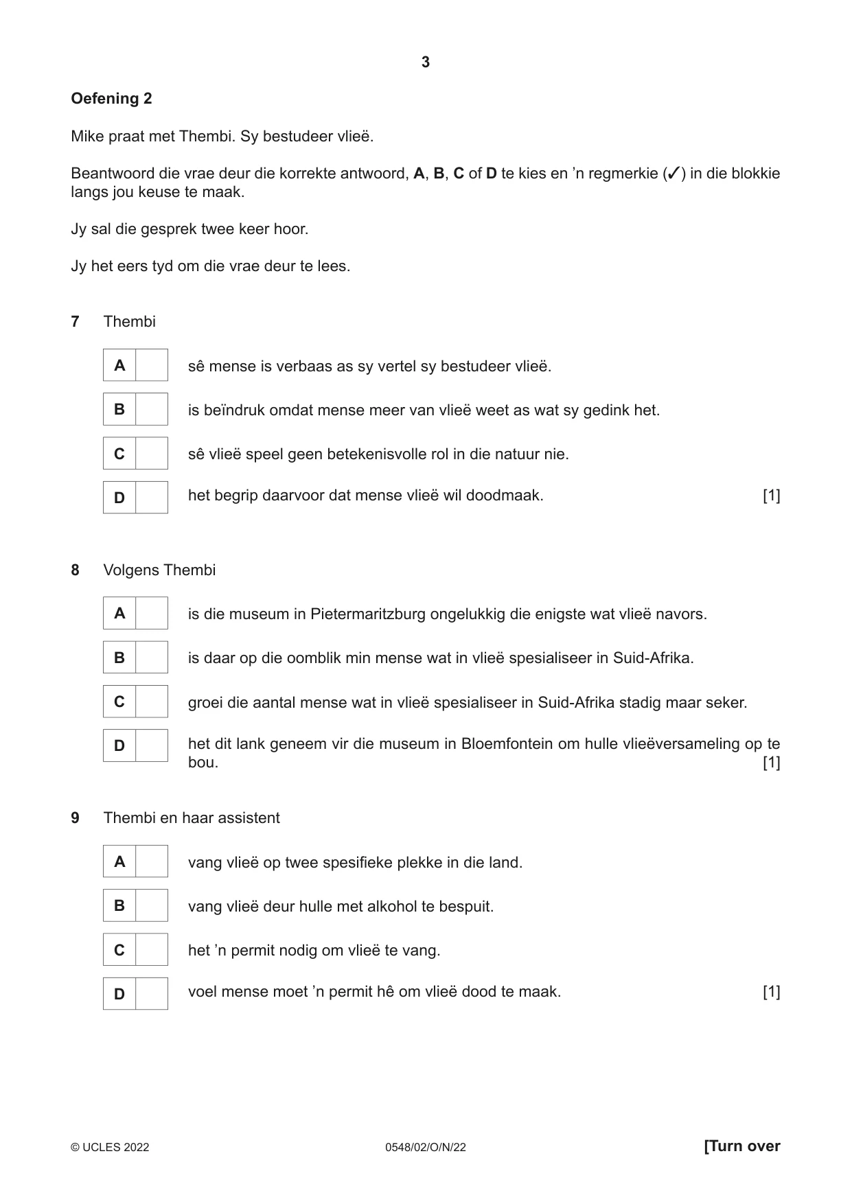 Cambridge IGCSE Afrikaans - Second Language 0548 2022 Oct/Nov Paper 2 · Variant 0 question paper, page 3 of 8
