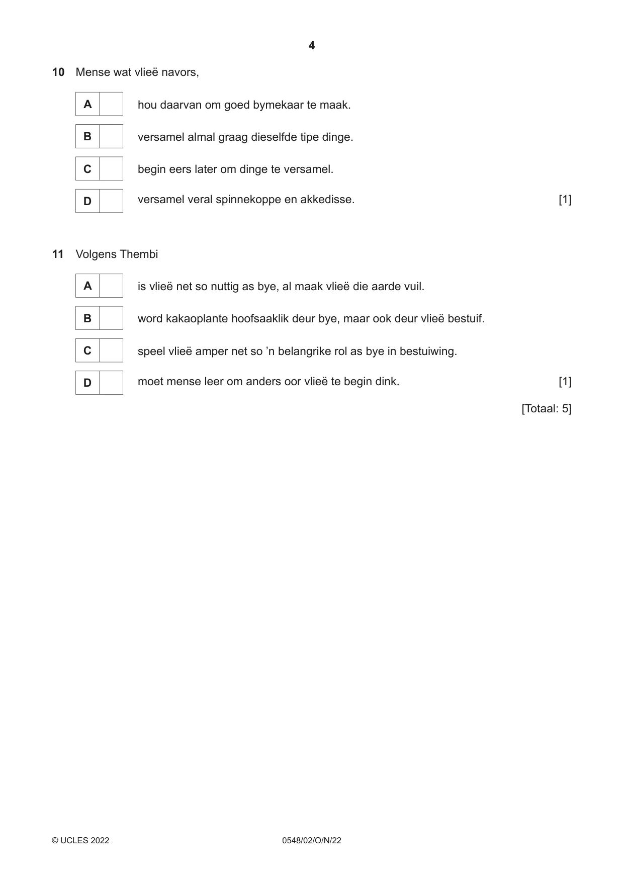 Cambridge IGCSE Afrikaans - Second Language 0548 2022 Oct/Nov Paper 2 · Variant 0 question paper, page 4 of 8