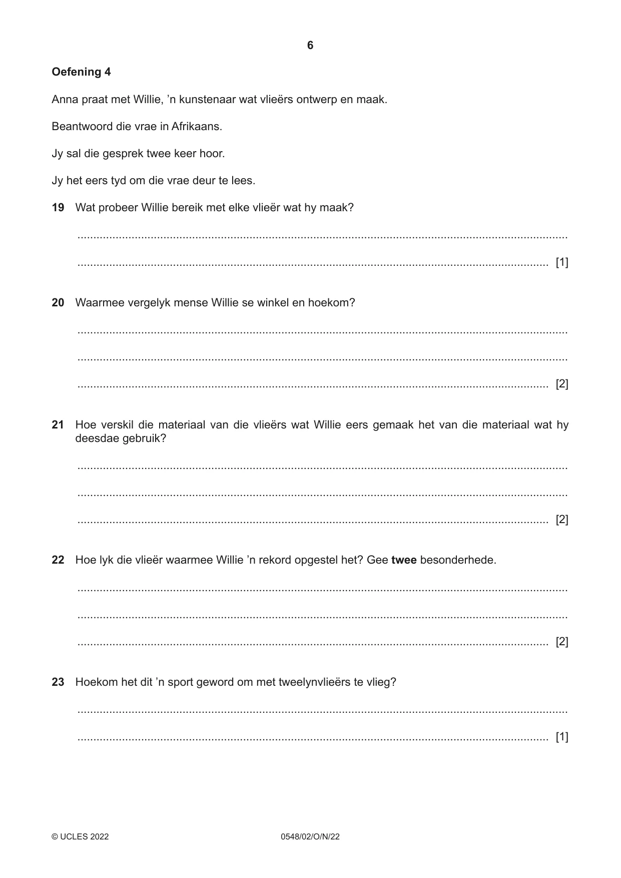 Cambridge IGCSE Afrikaans - Second Language 0548 2022 Oct/Nov Paper 2 · Variant 0 question paper, page 6 of 8