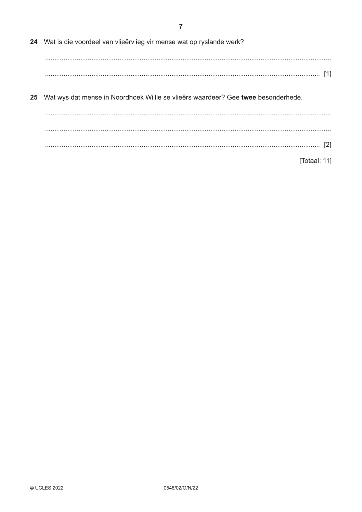 Cambridge IGCSE Afrikaans - Second Language 0548 2022 Oct/Nov Paper 2 · Variant 0 question paper, page 7 of 8