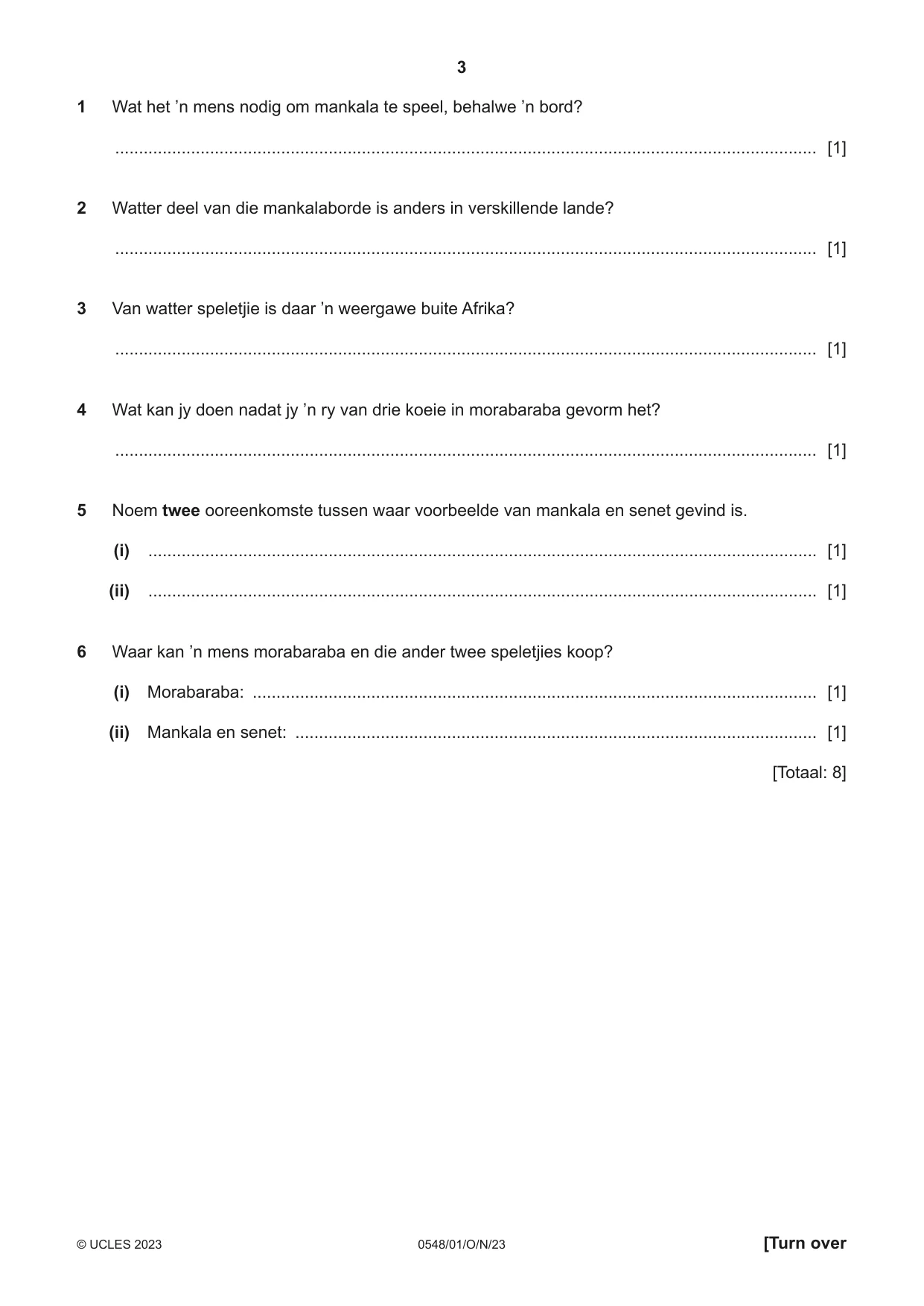 Cambridge IGCSE Afrikaans - Second Language 0548 2023 Oct/Nov Paper 1 · Variant 0 question paper, page 3 of 20