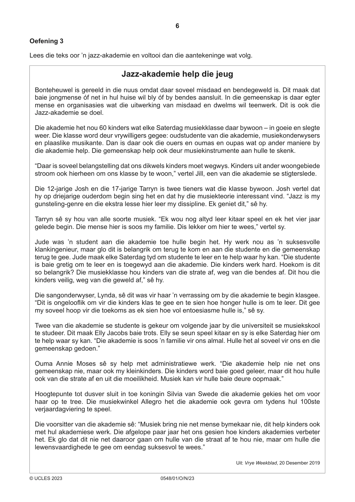 Cambridge IGCSE Afrikaans - Second Language 0548 2023 Oct/Nov Paper 1 · Variant 0 question paper, page 6 of 20