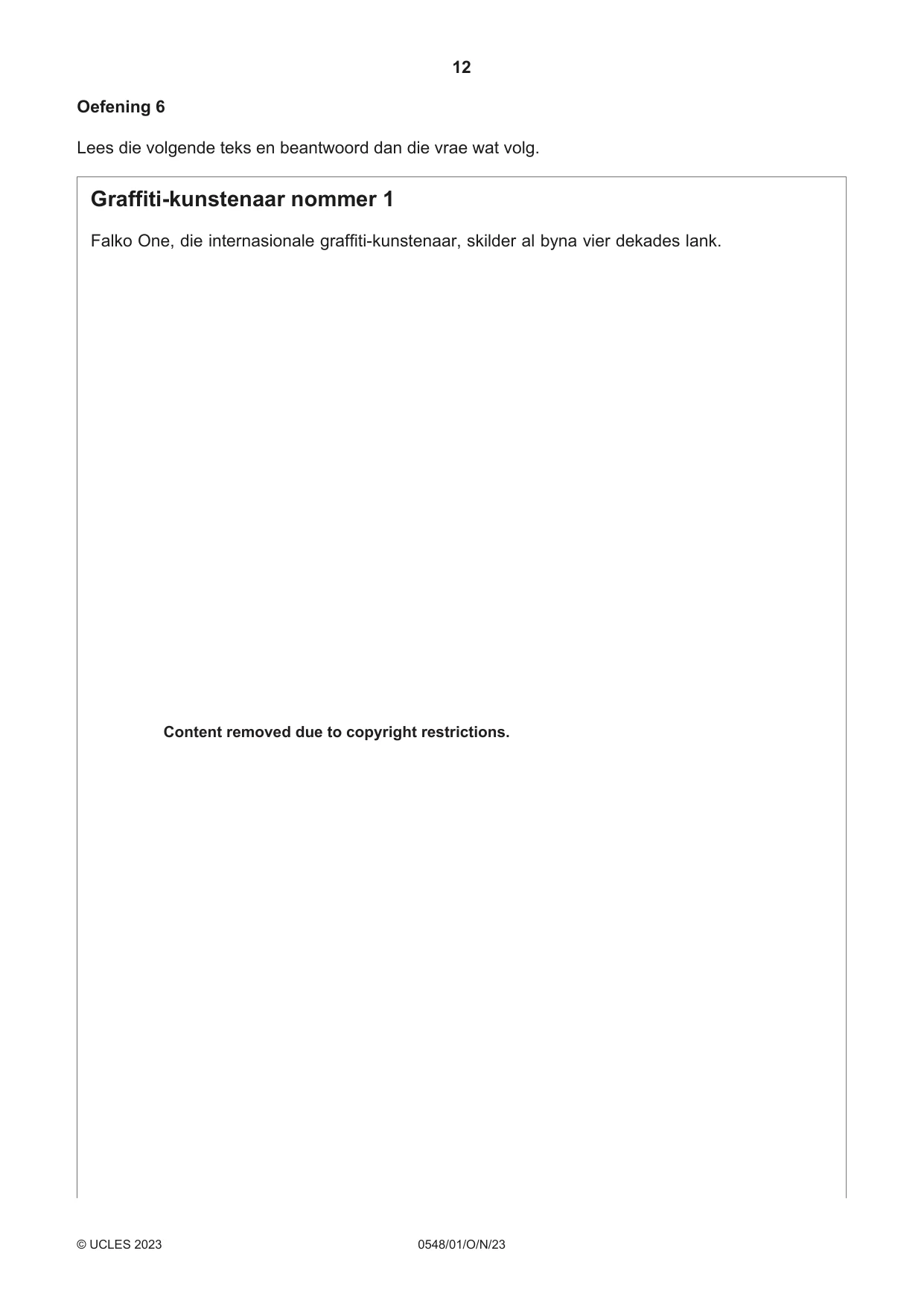 Cambridge IGCSE Afrikaans - Second Language 0548 2023 Oct/Nov Paper 1 · Variant 0 question paper, page 12 of 20