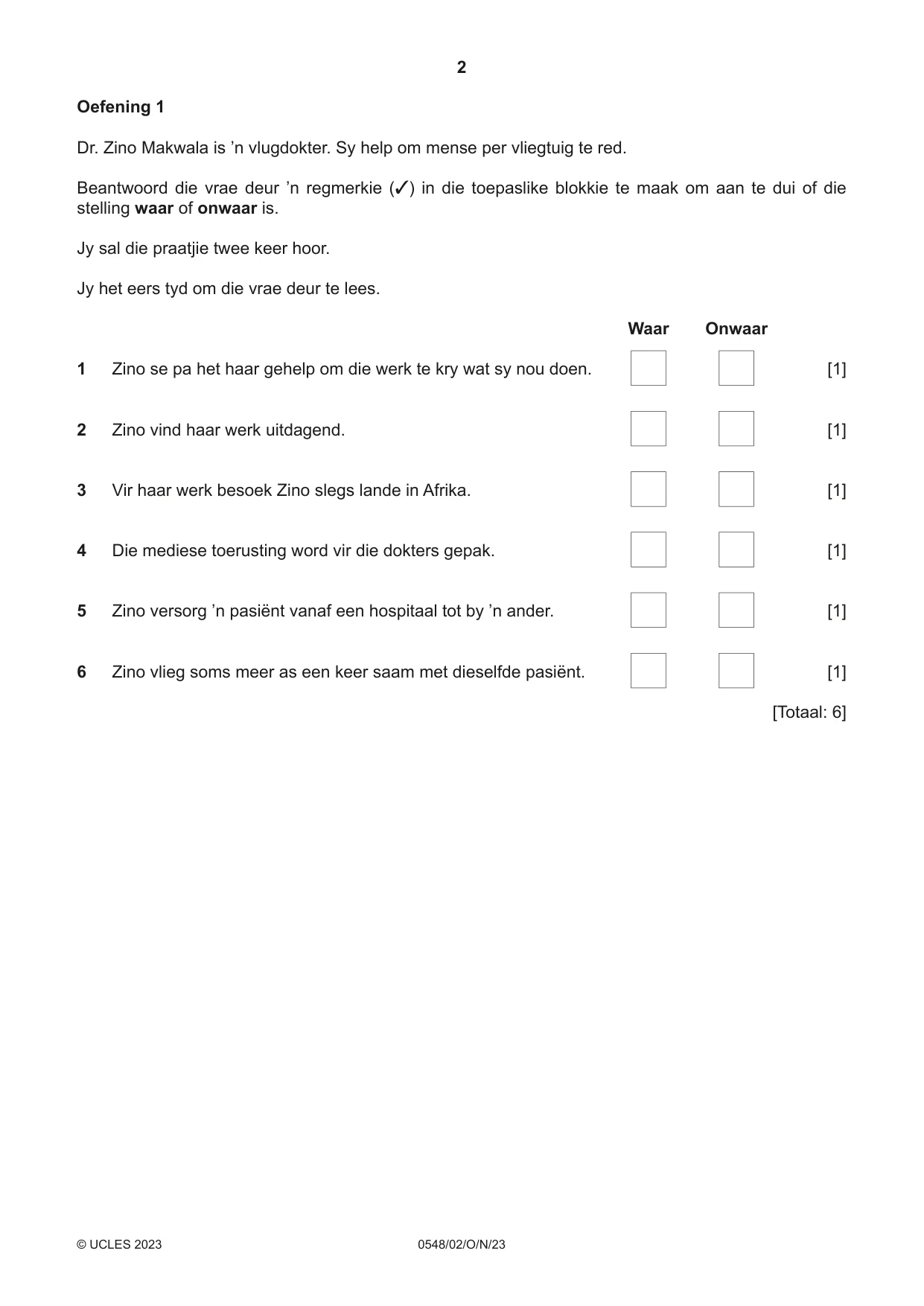 Cambridge IGCSE Afrikaans - Second Language 0548 2023 Oct/Nov Paper 2 · Variant 0 question paper, page 2 of 8