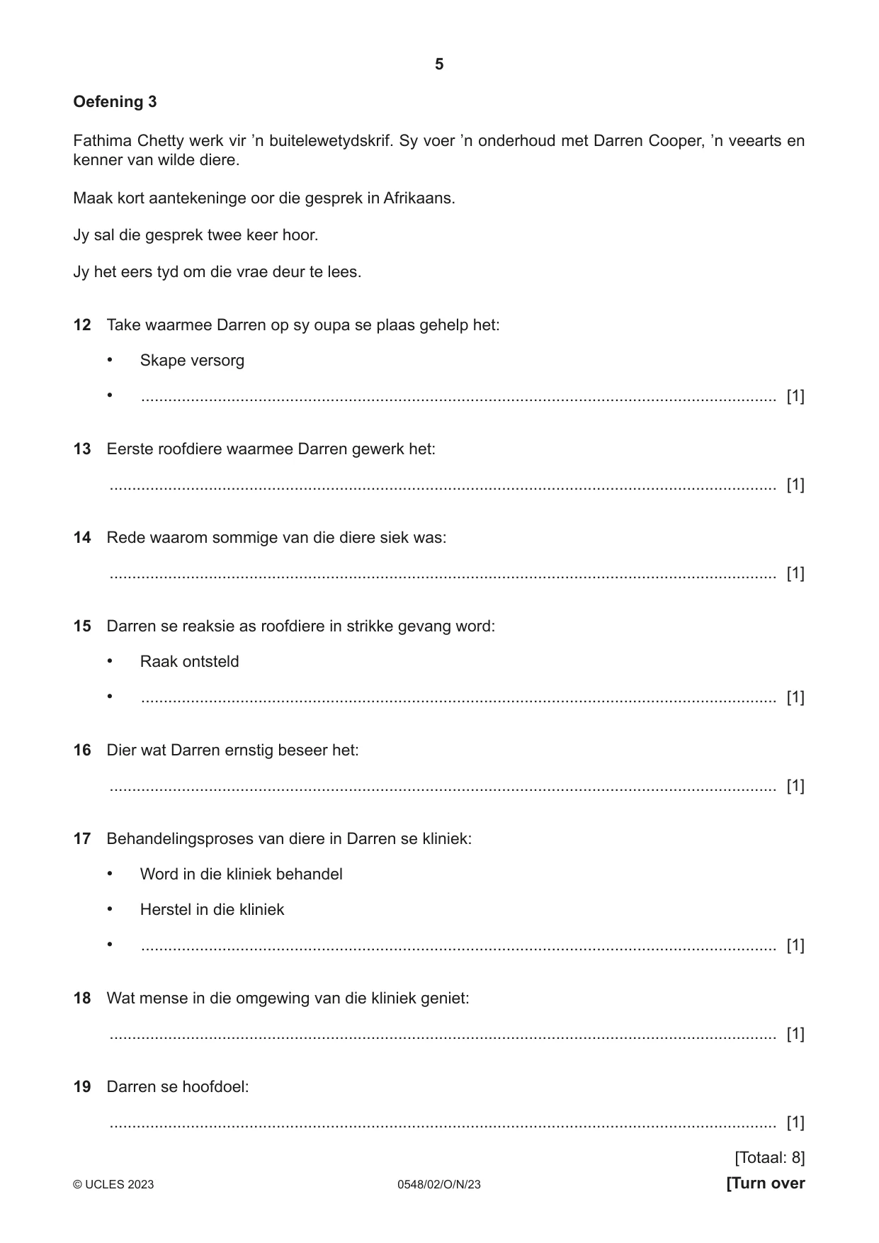 Cambridge IGCSE Afrikaans - Second Language 0548 2023 Oct/Nov Paper 2 · Variant 0 question paper, page 5 of 8
