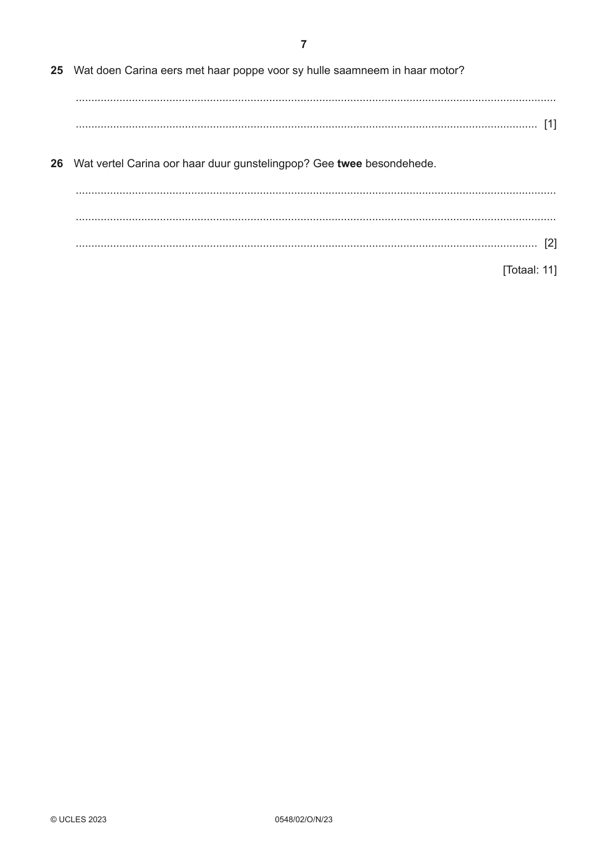 Cambridge IGCSE Afrikaans - Second Language 0548 2023 Oct/Nov Paper 2 · Variant 0 question paper, page 7 of 8