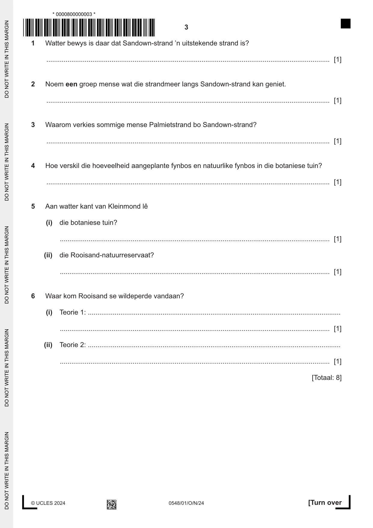 Cambridge IGCSE Afrikaans - Second Language 0548 2024 Oct/Nov Paper 1 · Variant 0 question paper, page 3 of 20