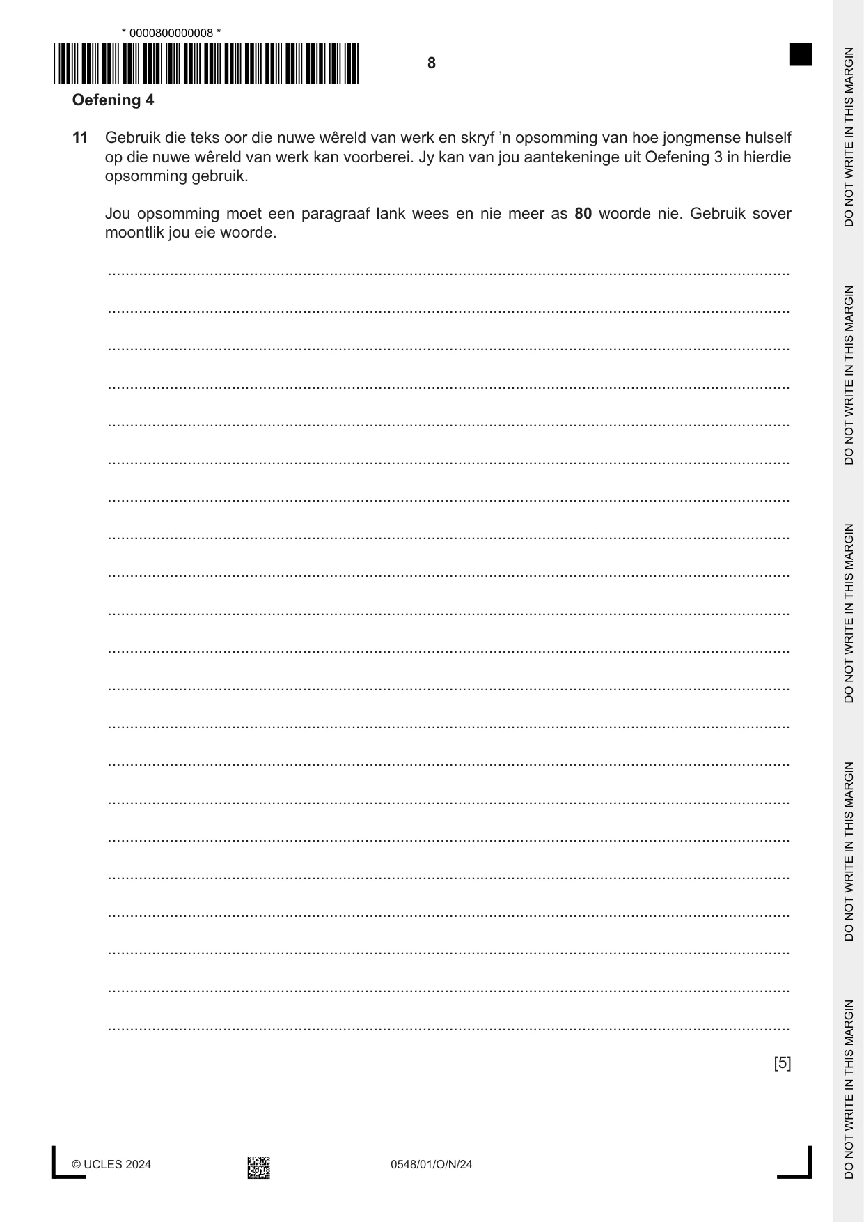 Cambridge IGCSE Afrikaans - Second Language 0548 2024 Oct/Nov Paper 1 · Variant 0 question paper, page 8 of 20