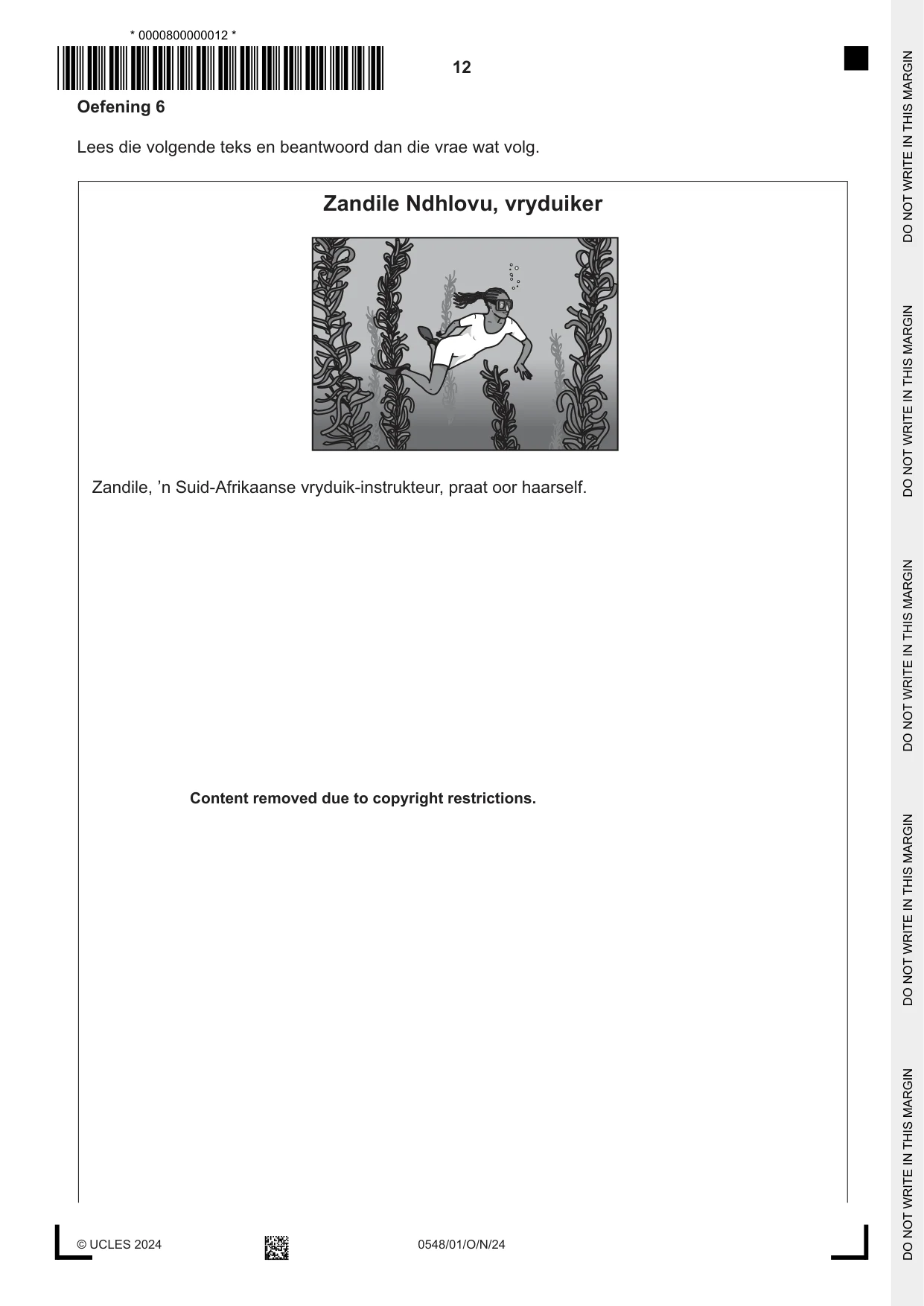 Cambridge IGCSE Afrikaans - Second Language 0548 2024 Oct/Nov Paper 1 · Variant 0 question paper, page 12 of 20