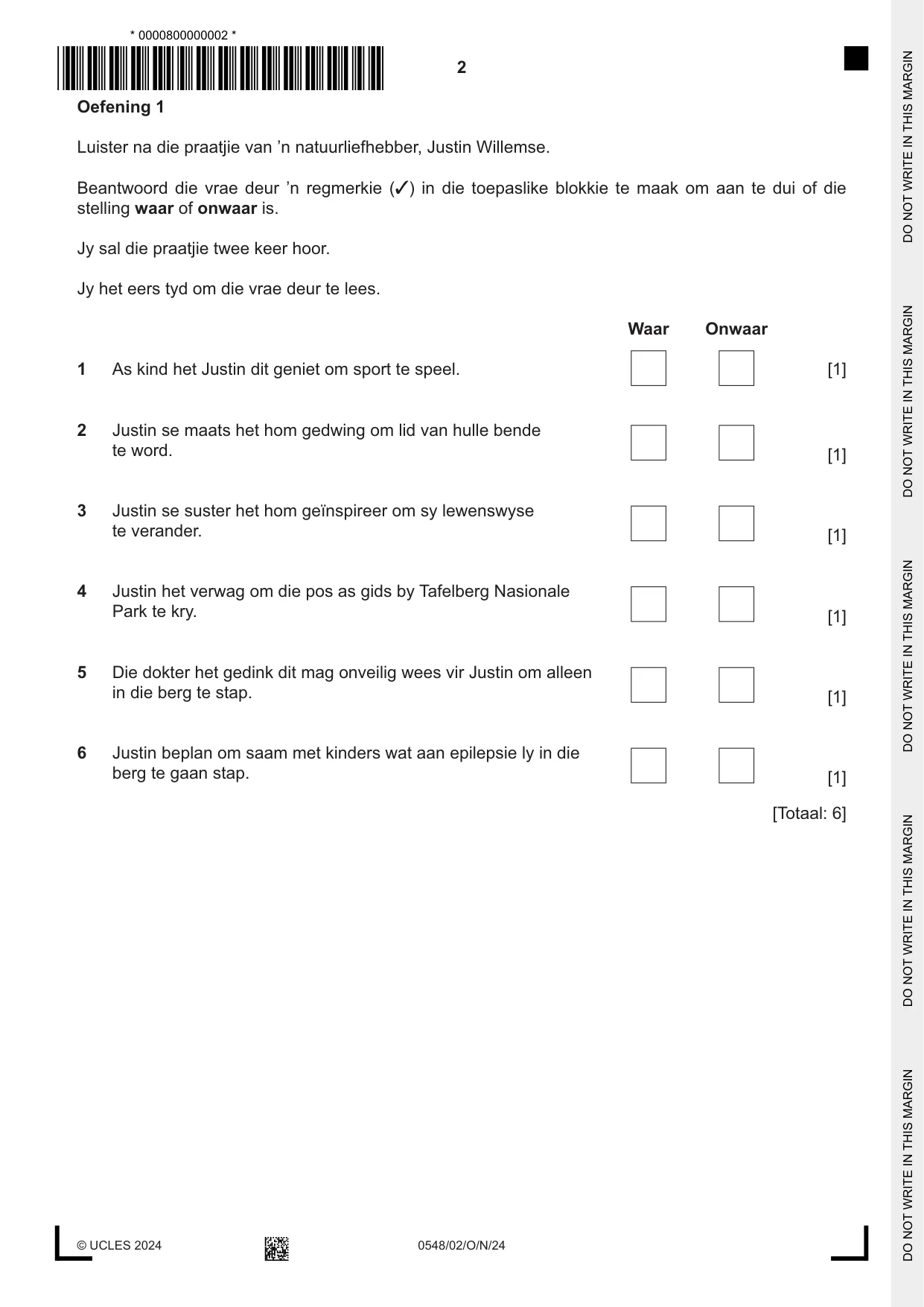 Cambridge IGCSE Afrikaans - Second Language 0548 2024 Oct/Nov Paper 2 · Variant 0 question paper, page 2 of 8