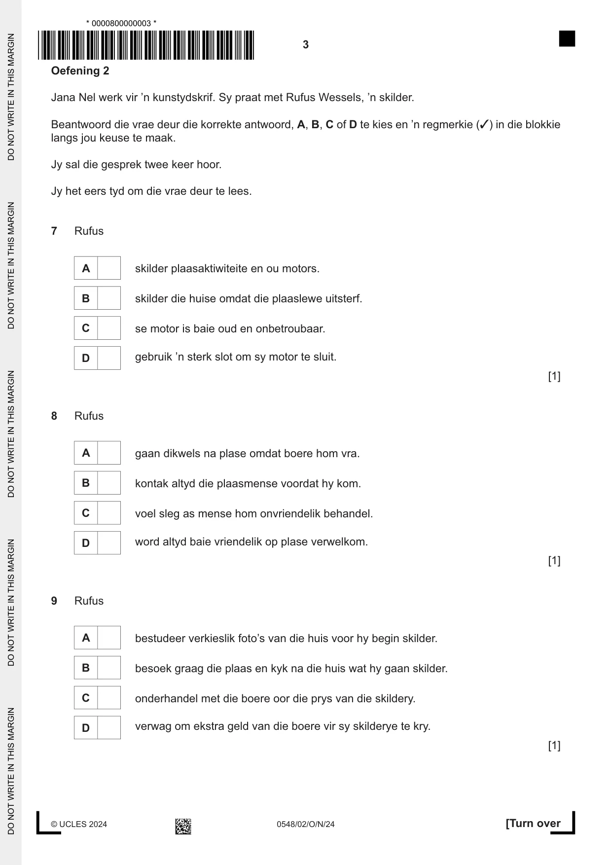 Cambridge IGCSE Afrikaans - Second Language 0548 2024 Oct/Nov Paper 2 · Variant 0 question paper, page 3 of 8