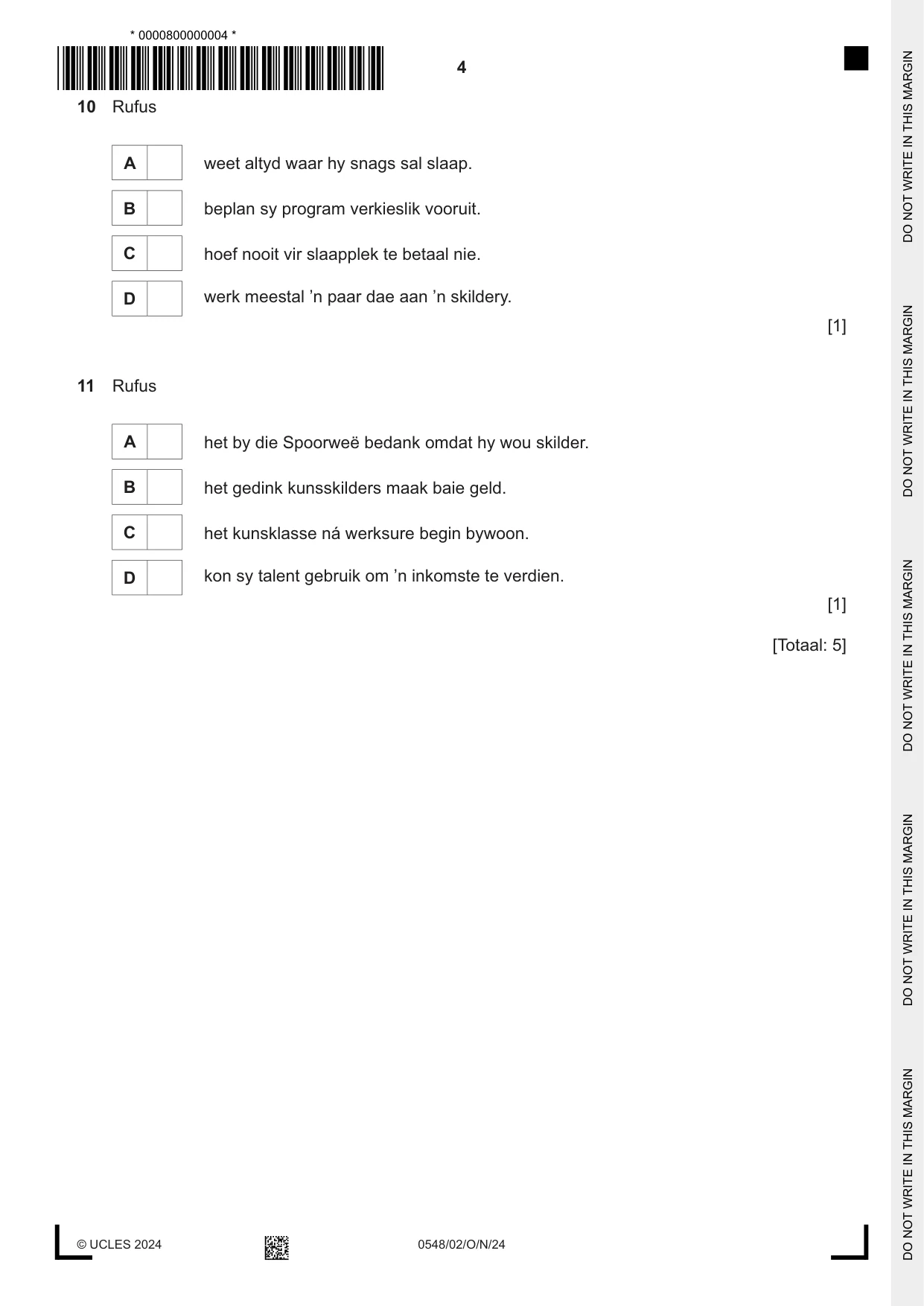 Cambridge IGCSE Afrikaans - Second Language 0548 2024 Oct/Nov Paper 2 · Variant 0 question paper, page 4 of 8