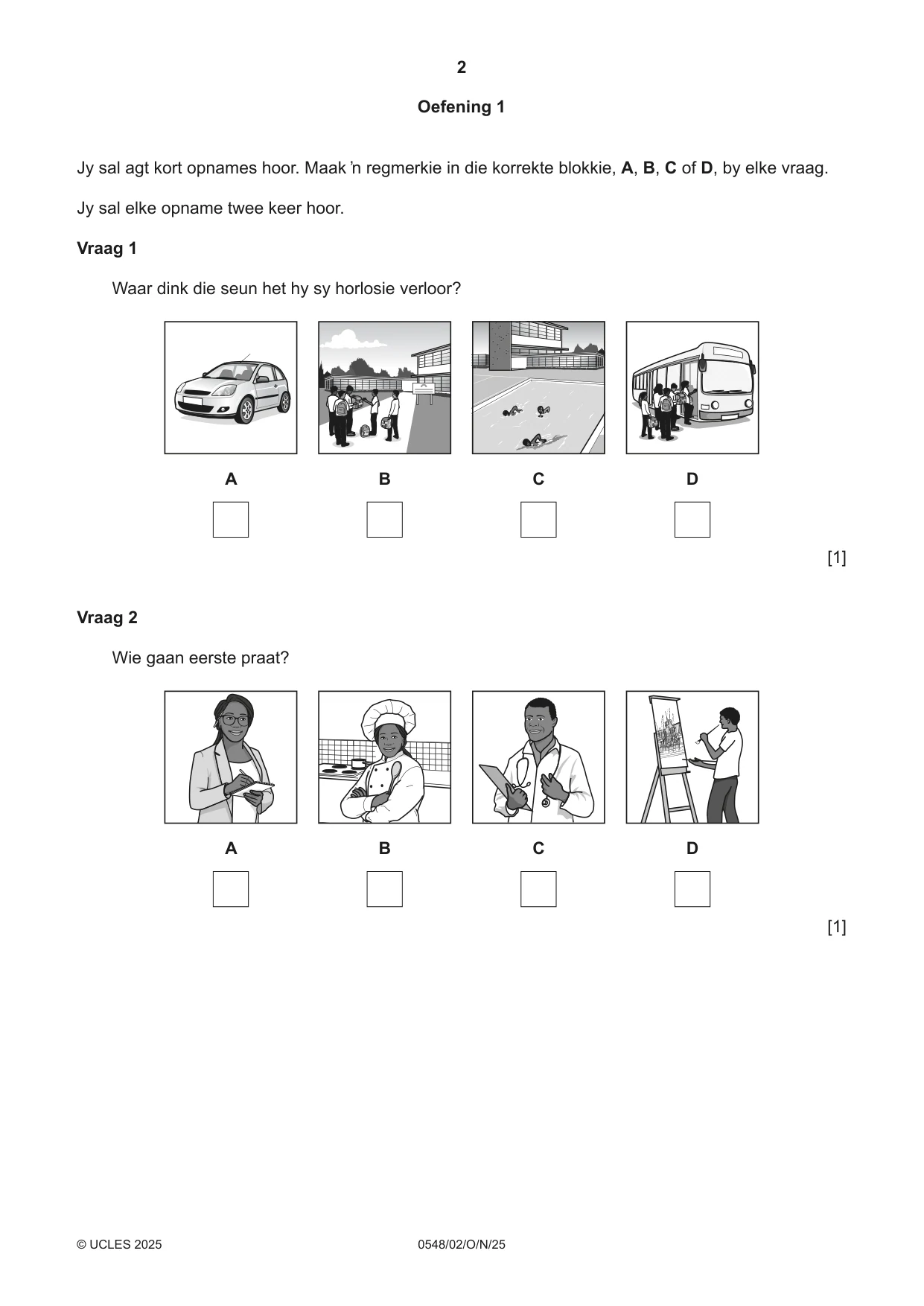 Cambridge IGCSE Afrikaans - Second Language 0548 2025 Oct/Nov Paper 2 · Variant 0 question paper, page 2 of 16