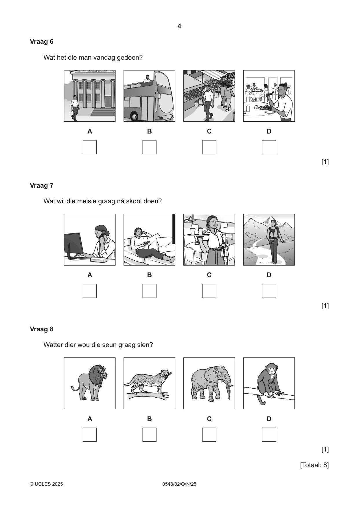 Cambridge IGCSE Afrikaans - Second Language 0548 2025 Oct/Nov Paper 2 · Variant 0 question paper, page 4 of 16