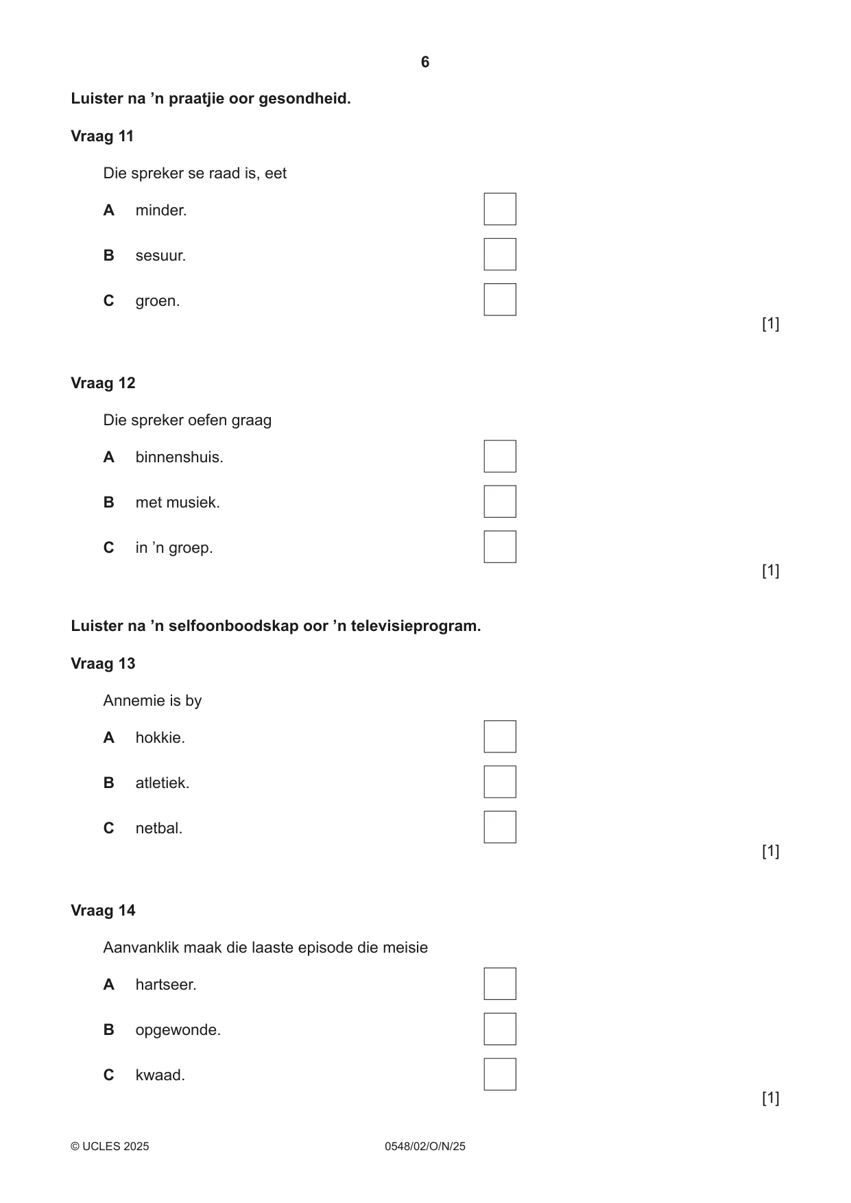 Cambridge IGCSE Afrikaans - Second Language 0548 2025 Oct/Nov Paper 2 · Variant 0 question paper, page 6 of 16