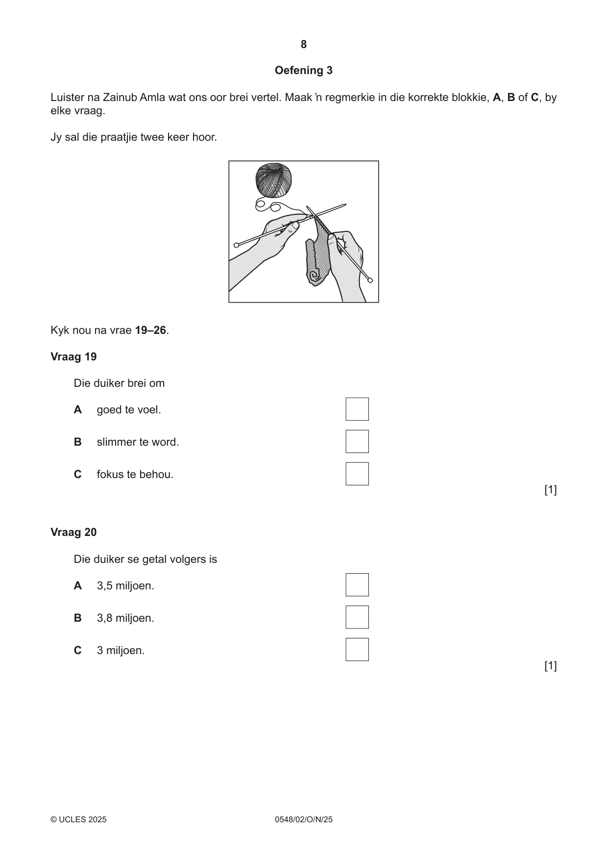 Cambridge IGCSE Afrikaans - Second Language 0548 2025 Oct/Nov Paper 2 · Variant 0 question paper, page 8 of 16