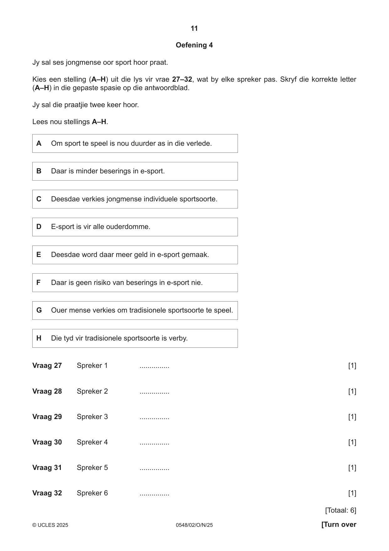Cambridge IGCSE Afrikaans - Second Language 0548 2025 Oct/Nov Paper 2 · Variant 0 question paper, page 11 of 16