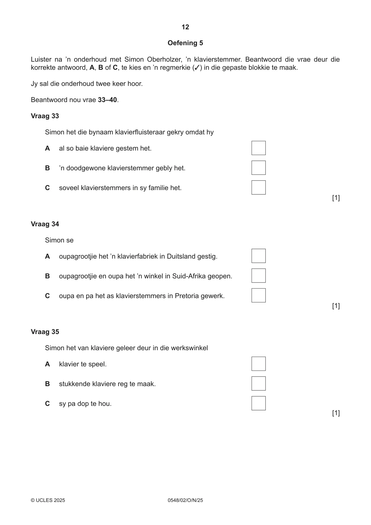 Cambridge IGCSE Afrikaans - Second Language 0548 2025 Oct/Nov Paper 2 · Variant 0 question paper, page 12 of 16