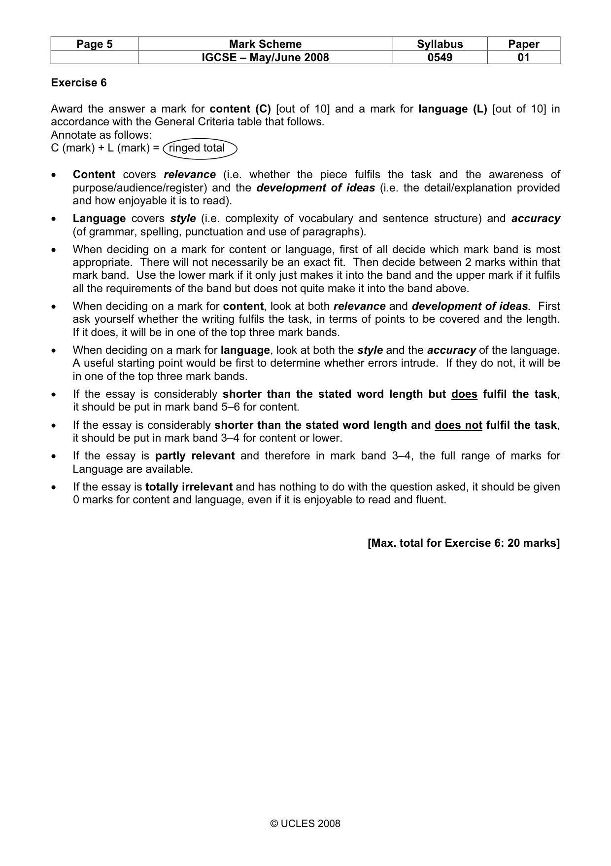 Mark scheme, page 5 of 6