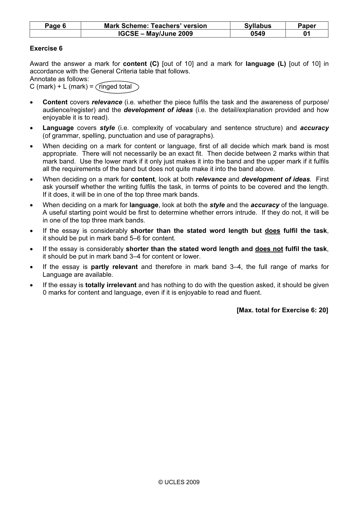 Mark scheme, page 6 of 7