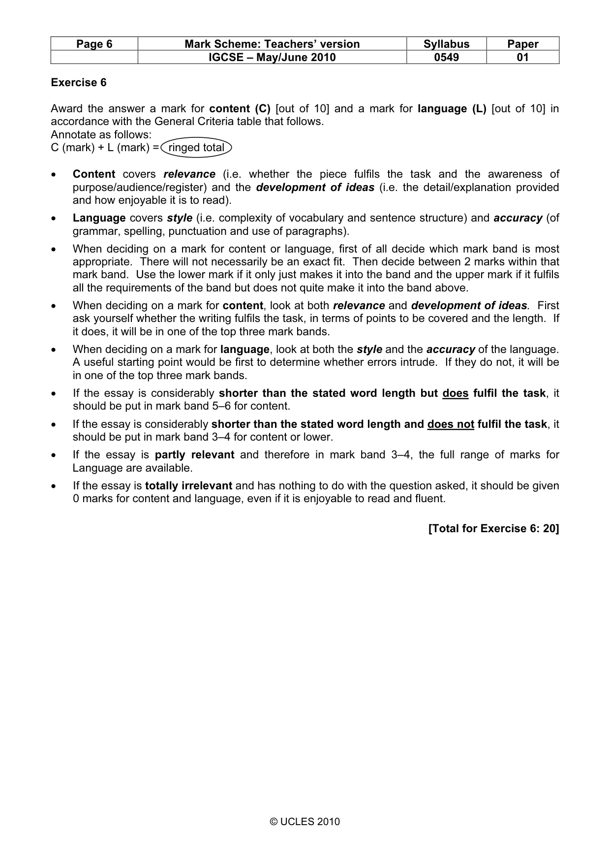 Mark scheme, page 6 of 7