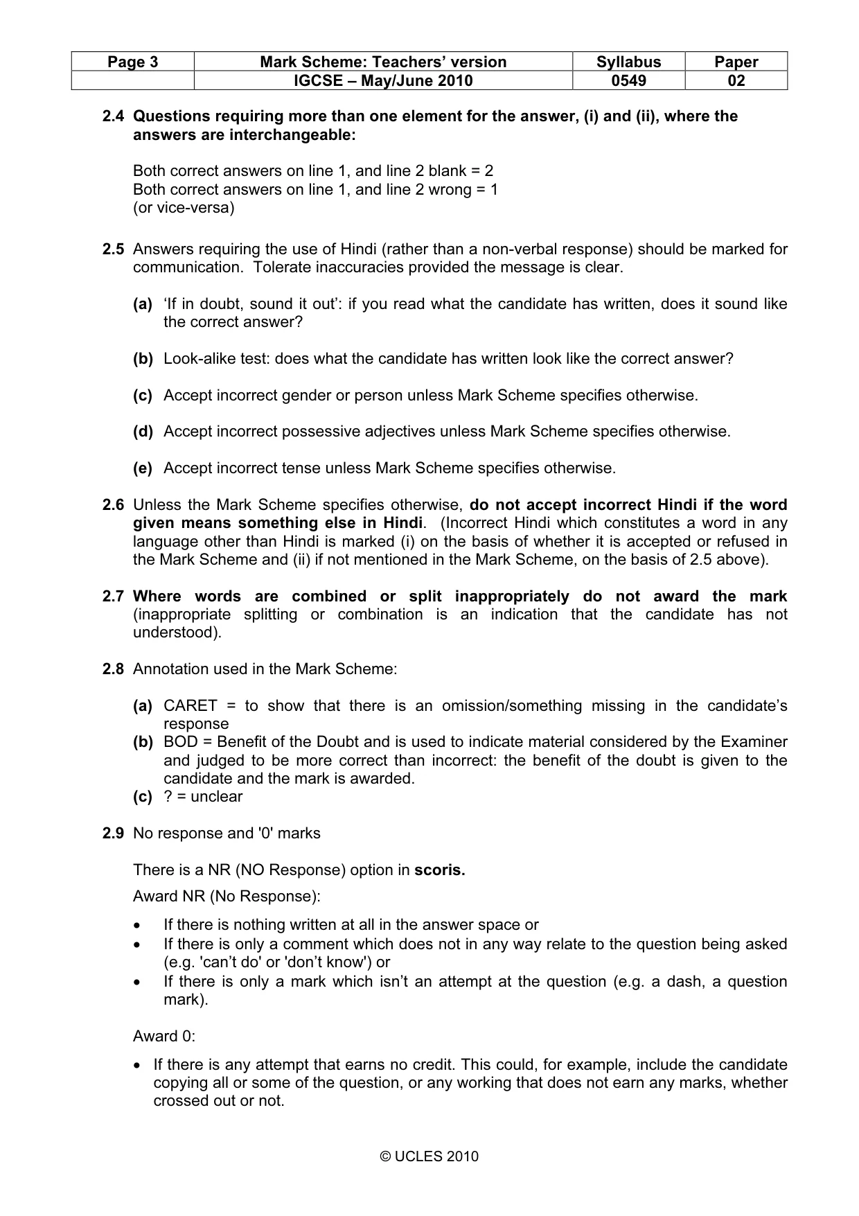 Mark scheme, page 3 of 7