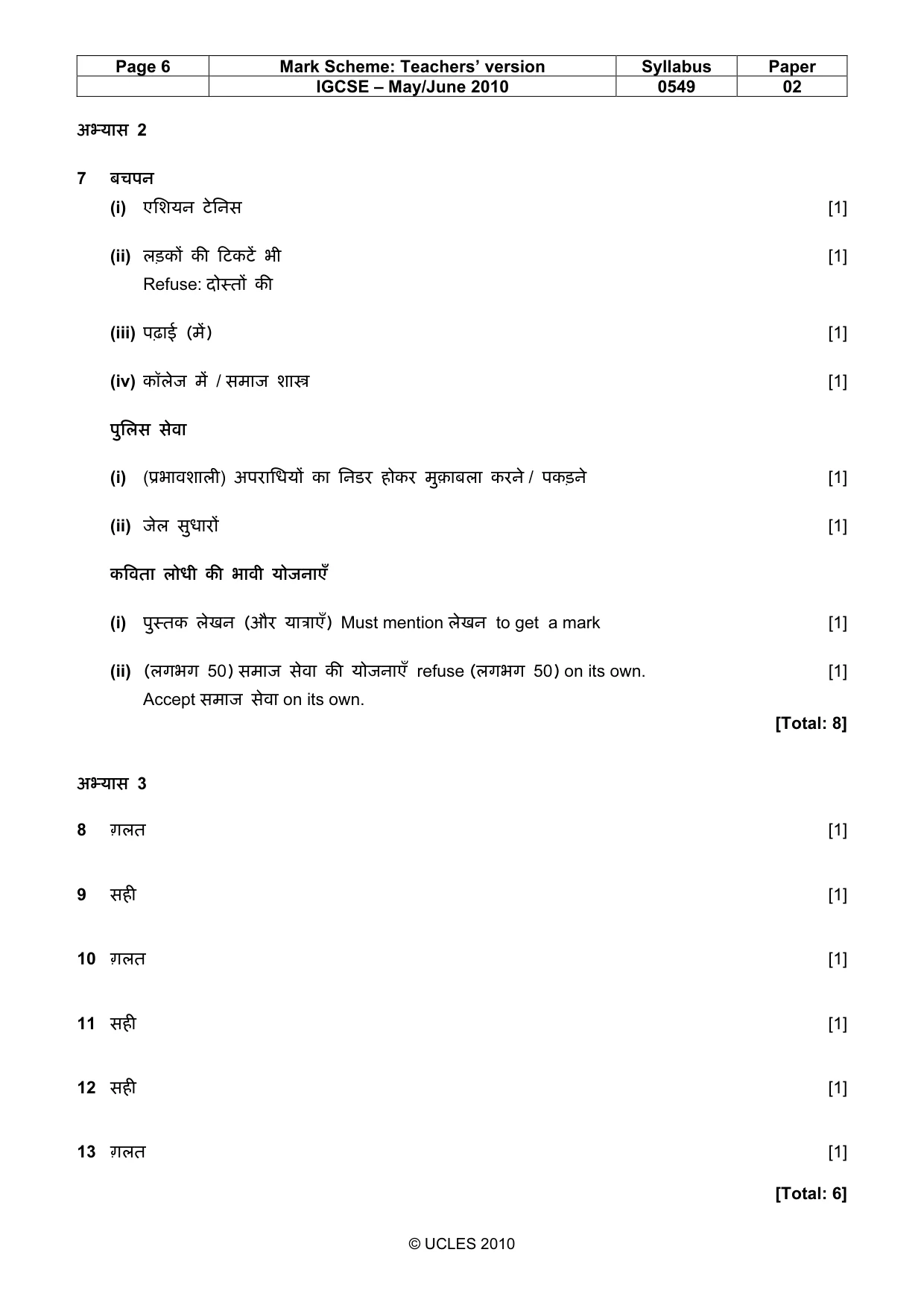 Mark scheme, page 6 of 7