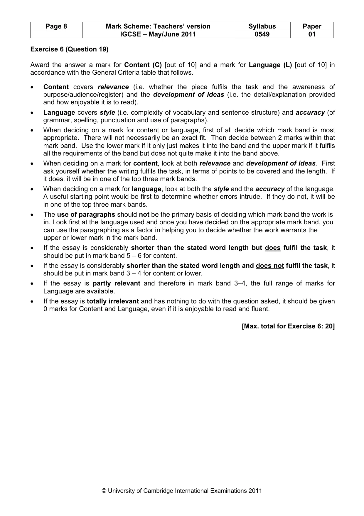 Mark scheme, page 8 of 9
