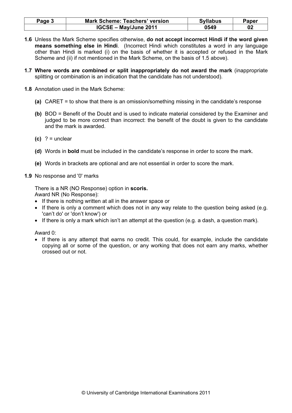 Mark scheme, page 3 of 9