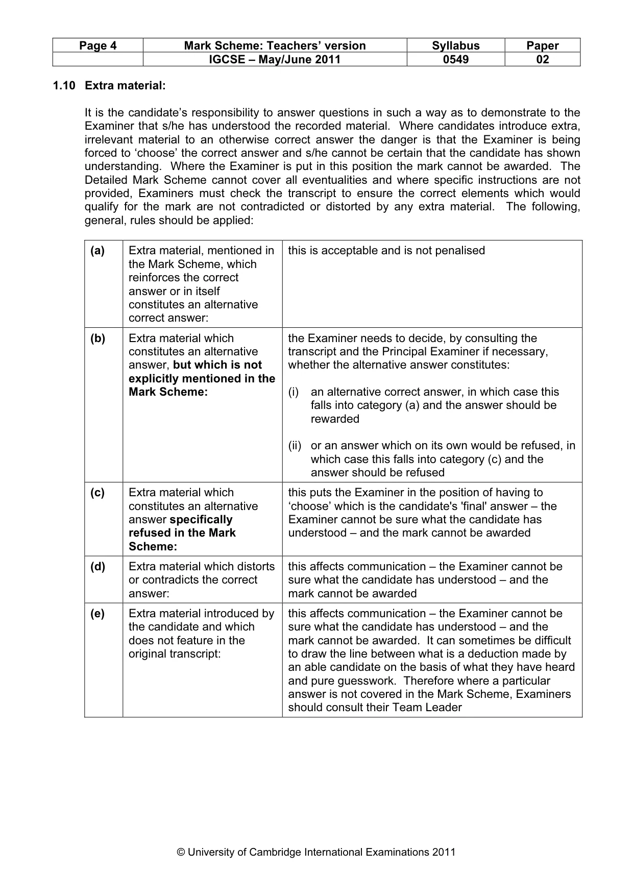 Mark scheme, page 4 of 9