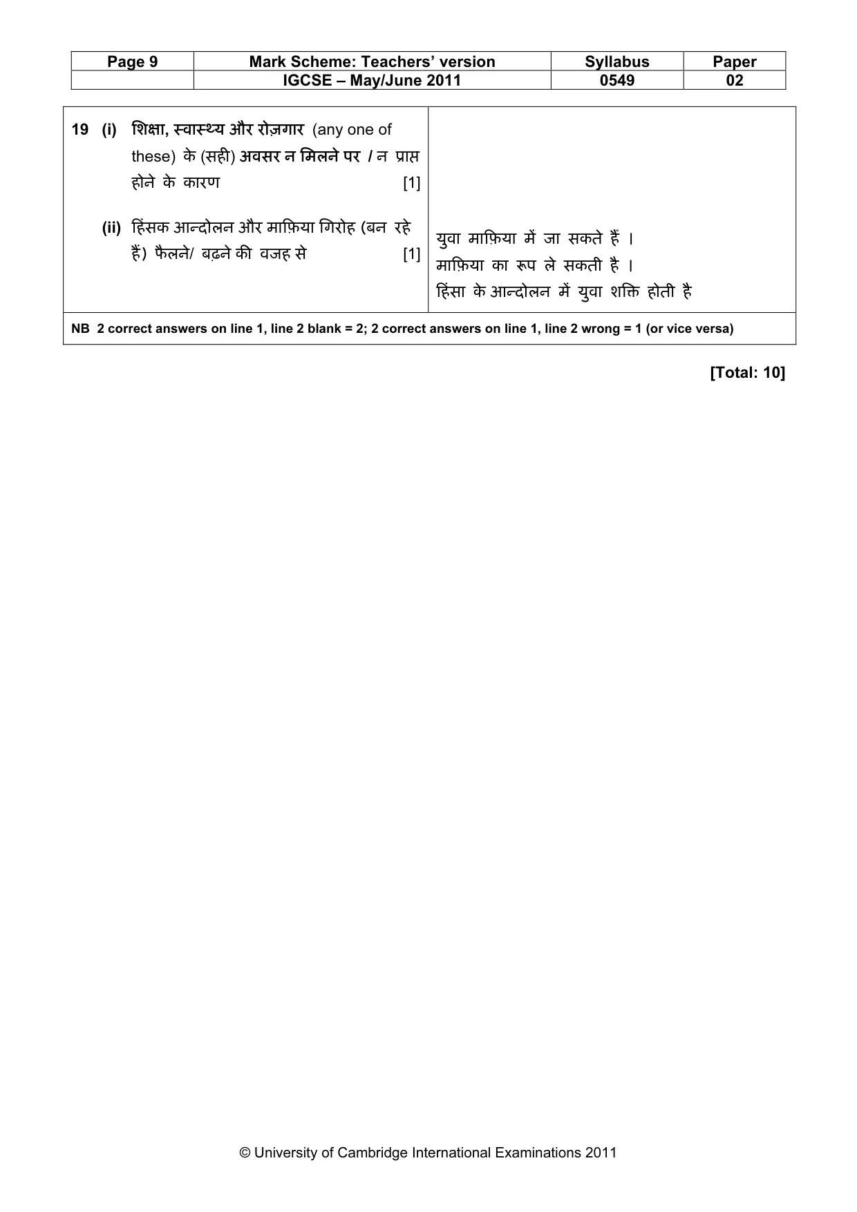 Mark scheme, page 9 of 9