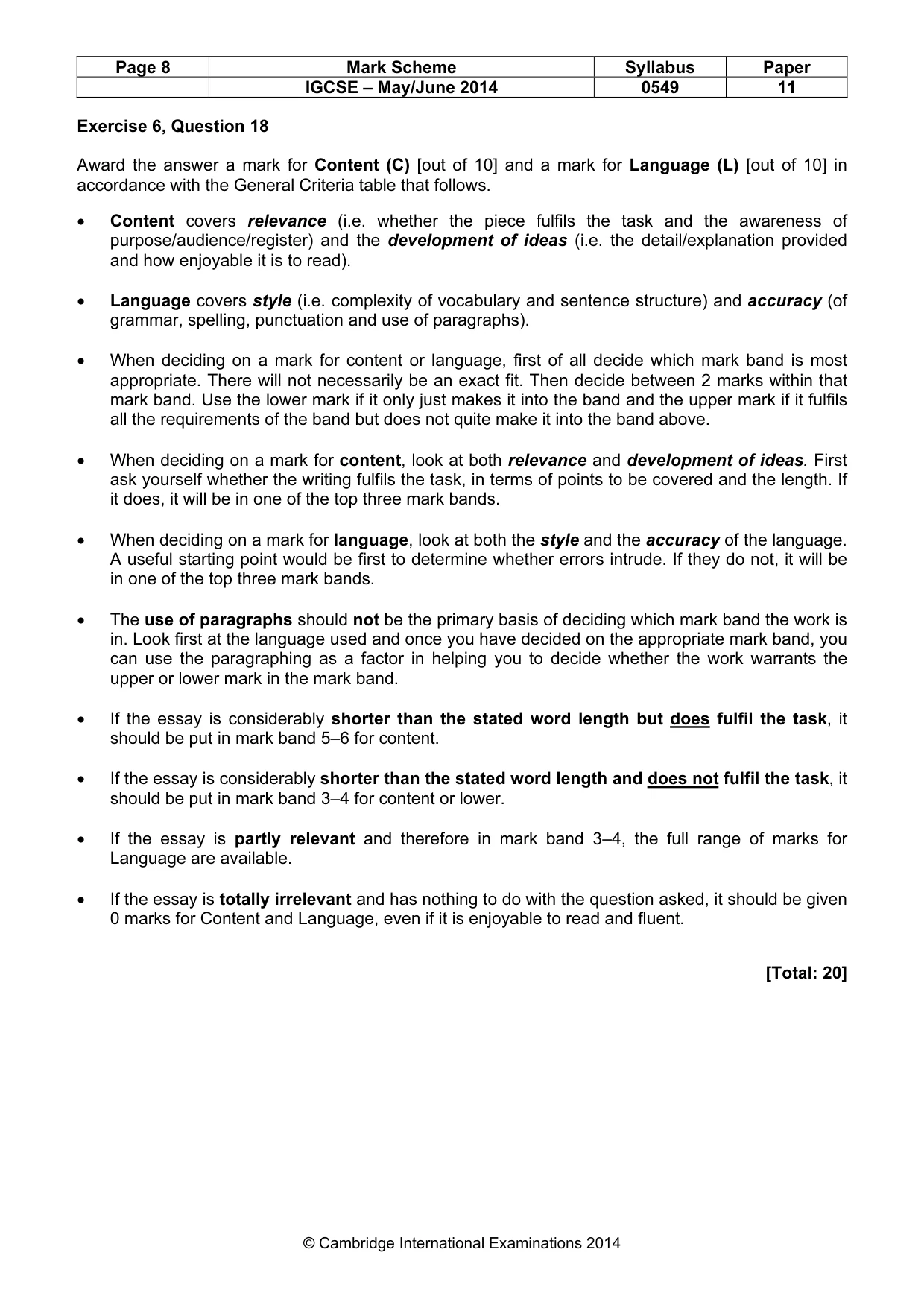 Mark scheme, page 8 of 9